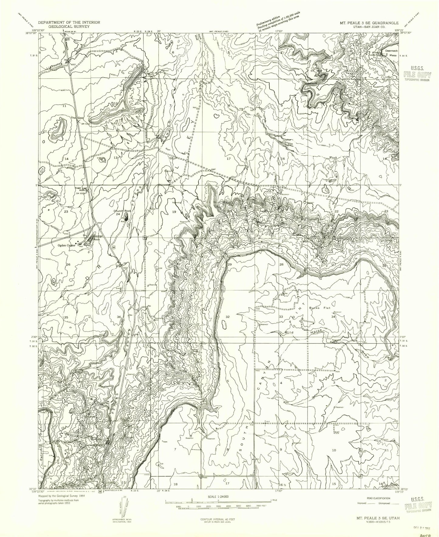 Classic USGS Church Rock Utah 7.5'x7.5' Topo Map Image