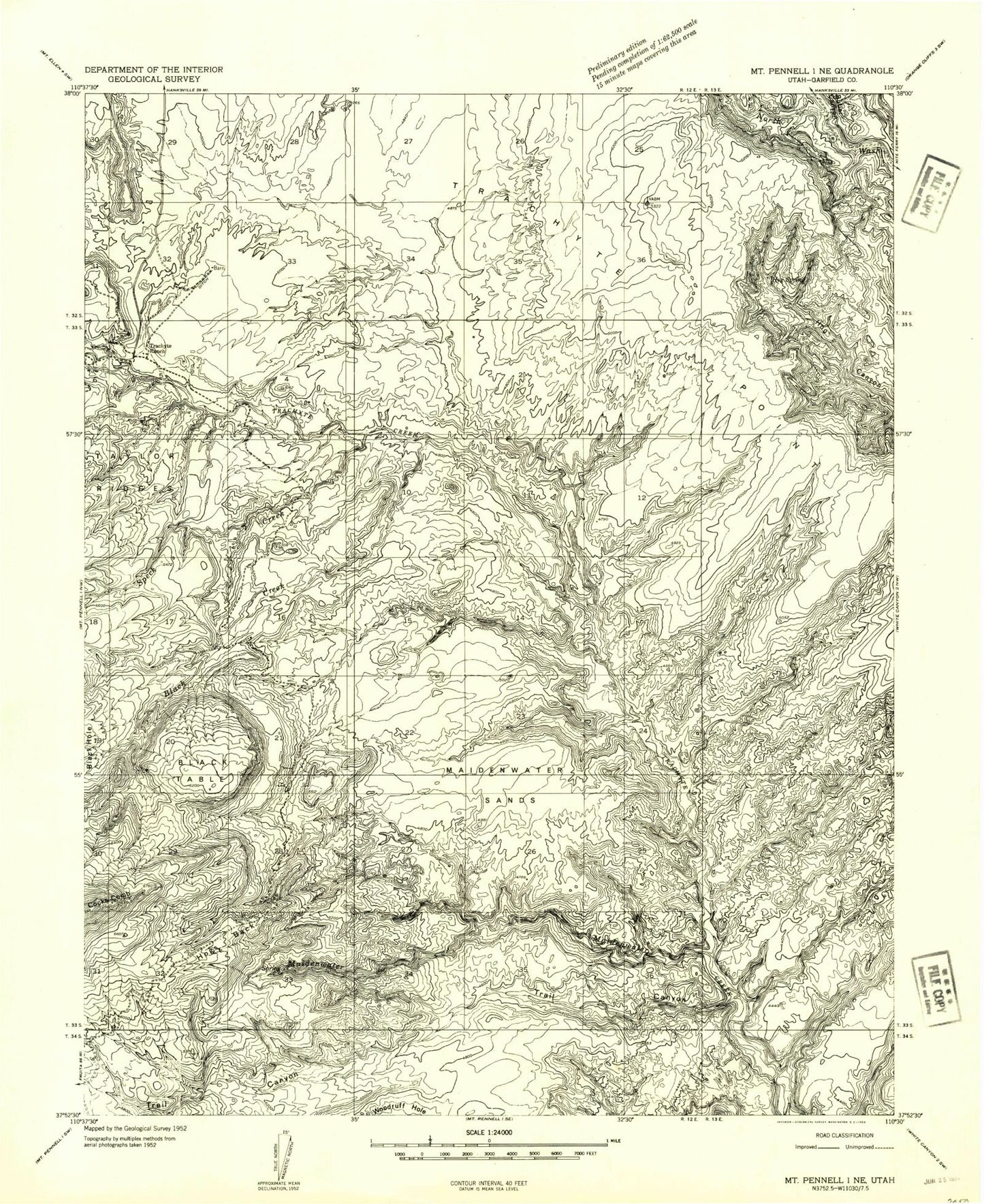 Classic USGS Black Table Utah 7.5'x7.5' Topo Map Image