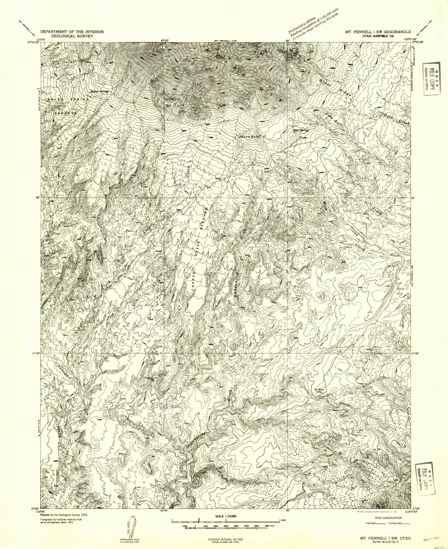 Classic USGS Copper Creek Benches Utah 7.5'x7.5' Topo Map Image