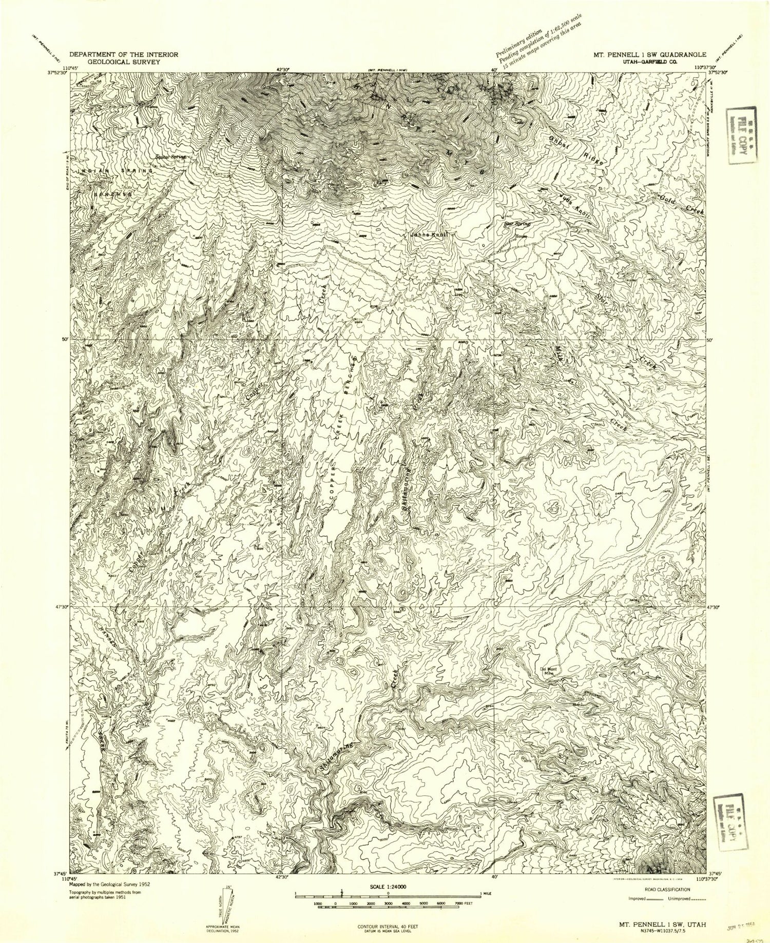 Classic USGS Copper Creek Benches Utah 7.5'x7.5' Topo Map Image