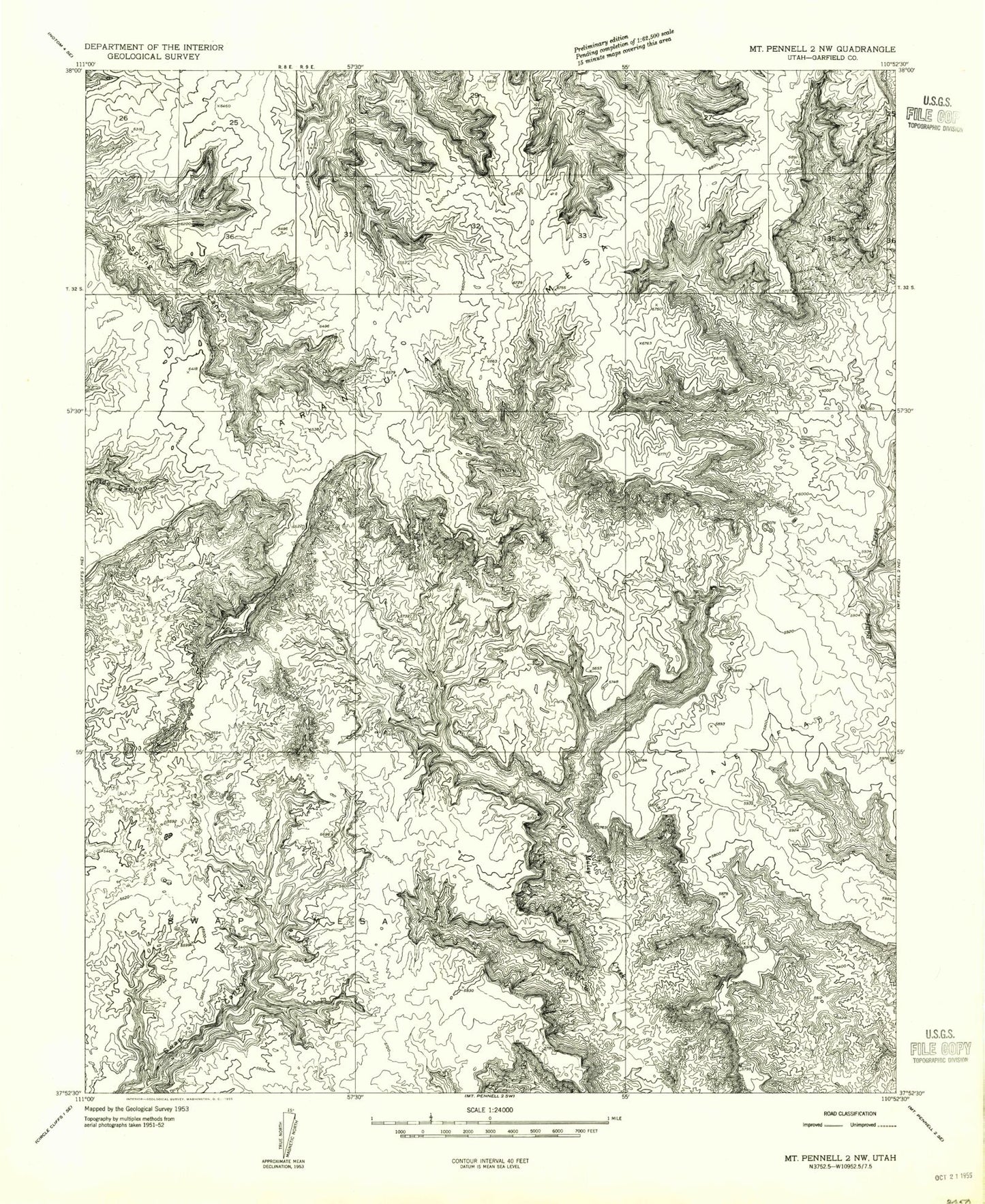 Classic USGS Cave Flat Utah 7.5'x7.5' Topo Map Image