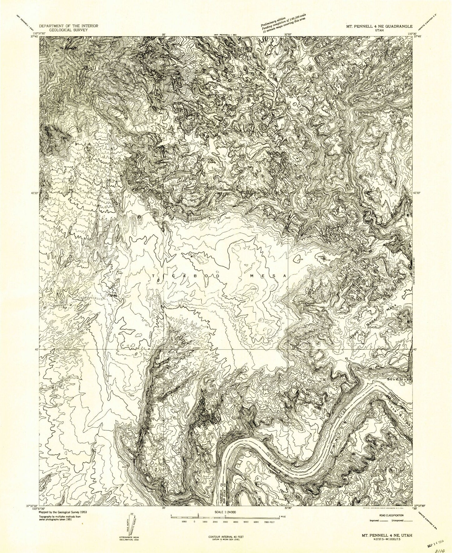 Classic USGS Ticaboo Mesa Utah 7.5'x7.5' Topo Map Image
