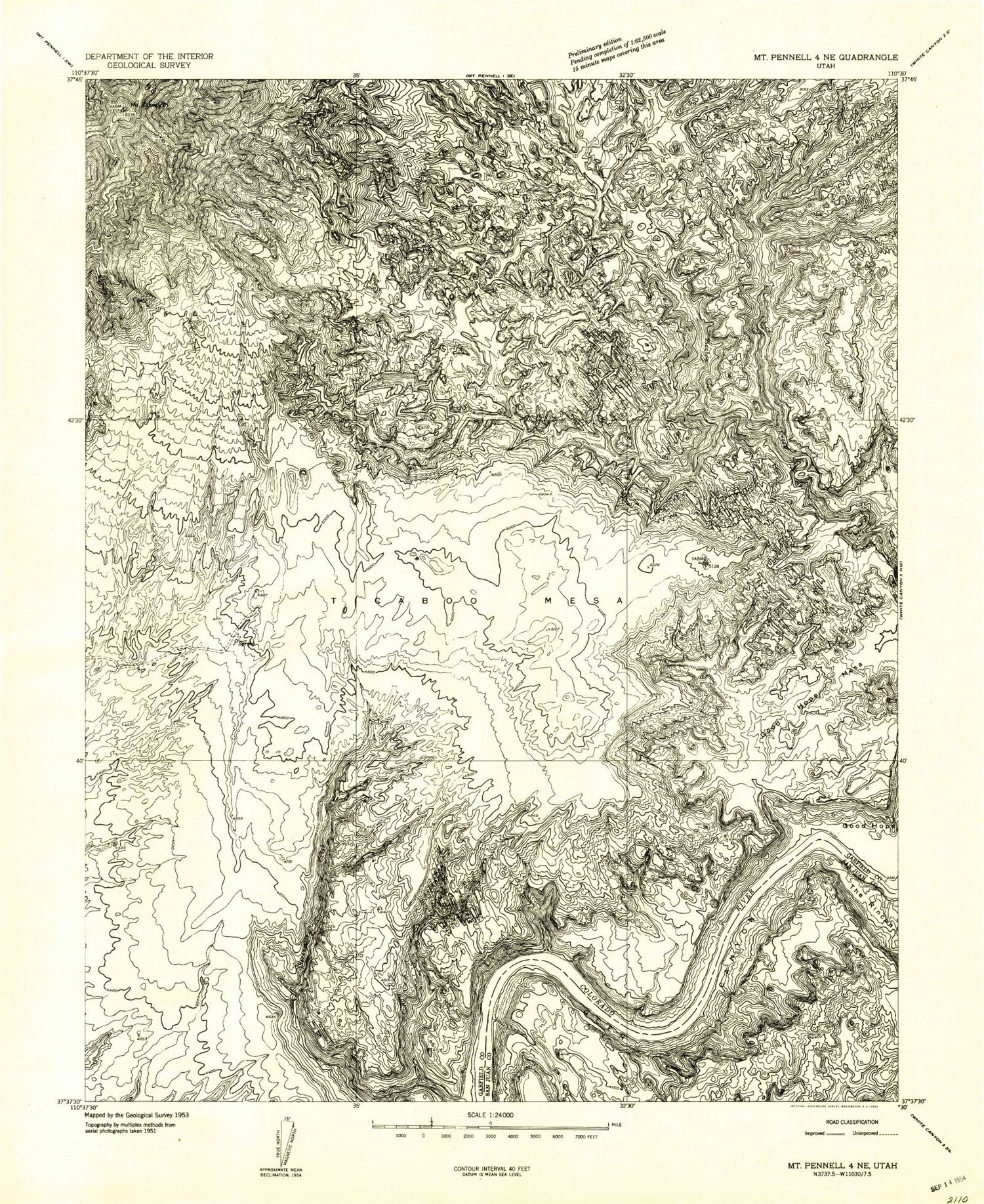 Classic USGS Ticaboo Mesa Utah 7.5'x7.5' Topo Map Image
