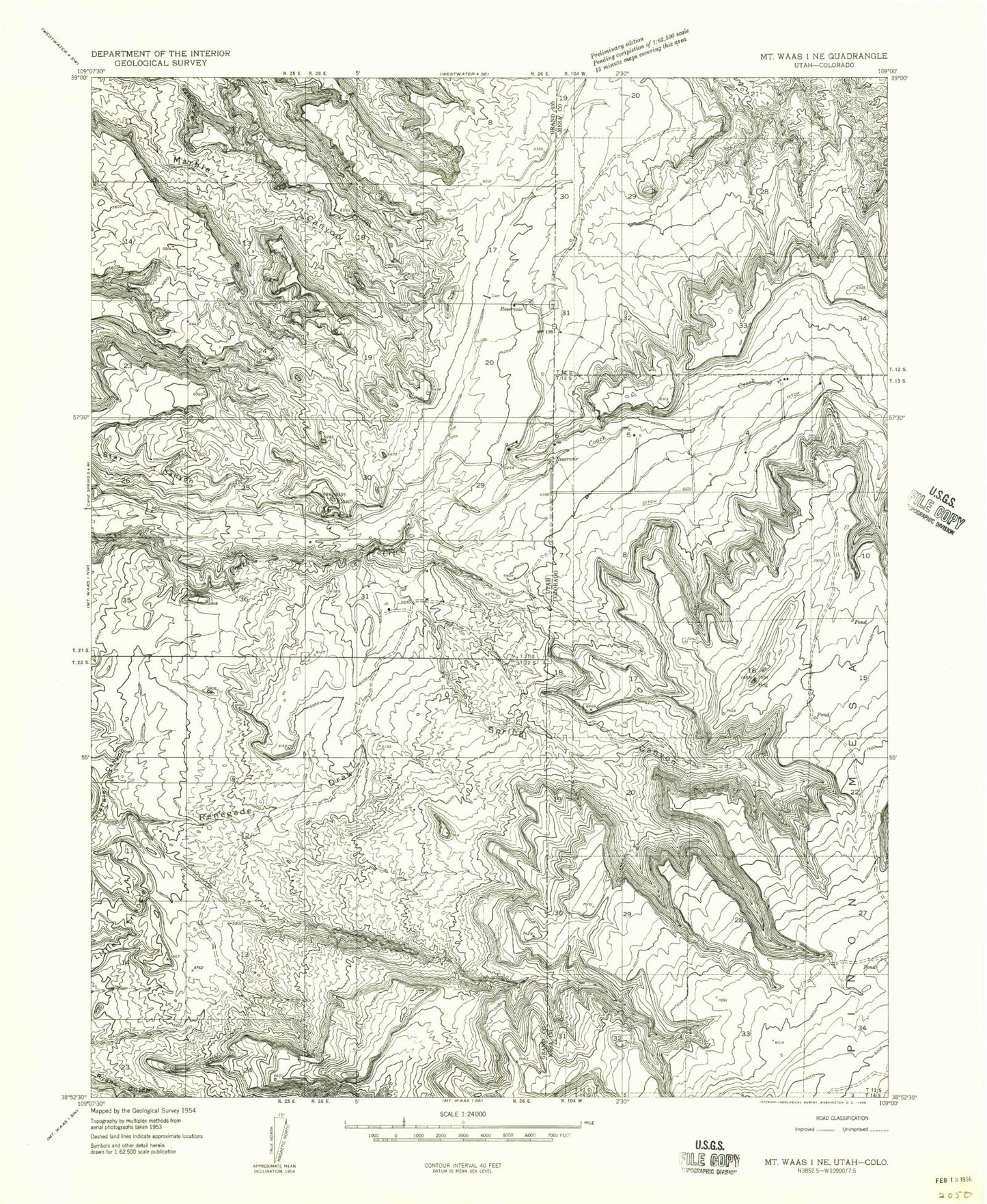 Classic USGS Marble Canyon Utah 7.5'x7.5' Topo Map Image