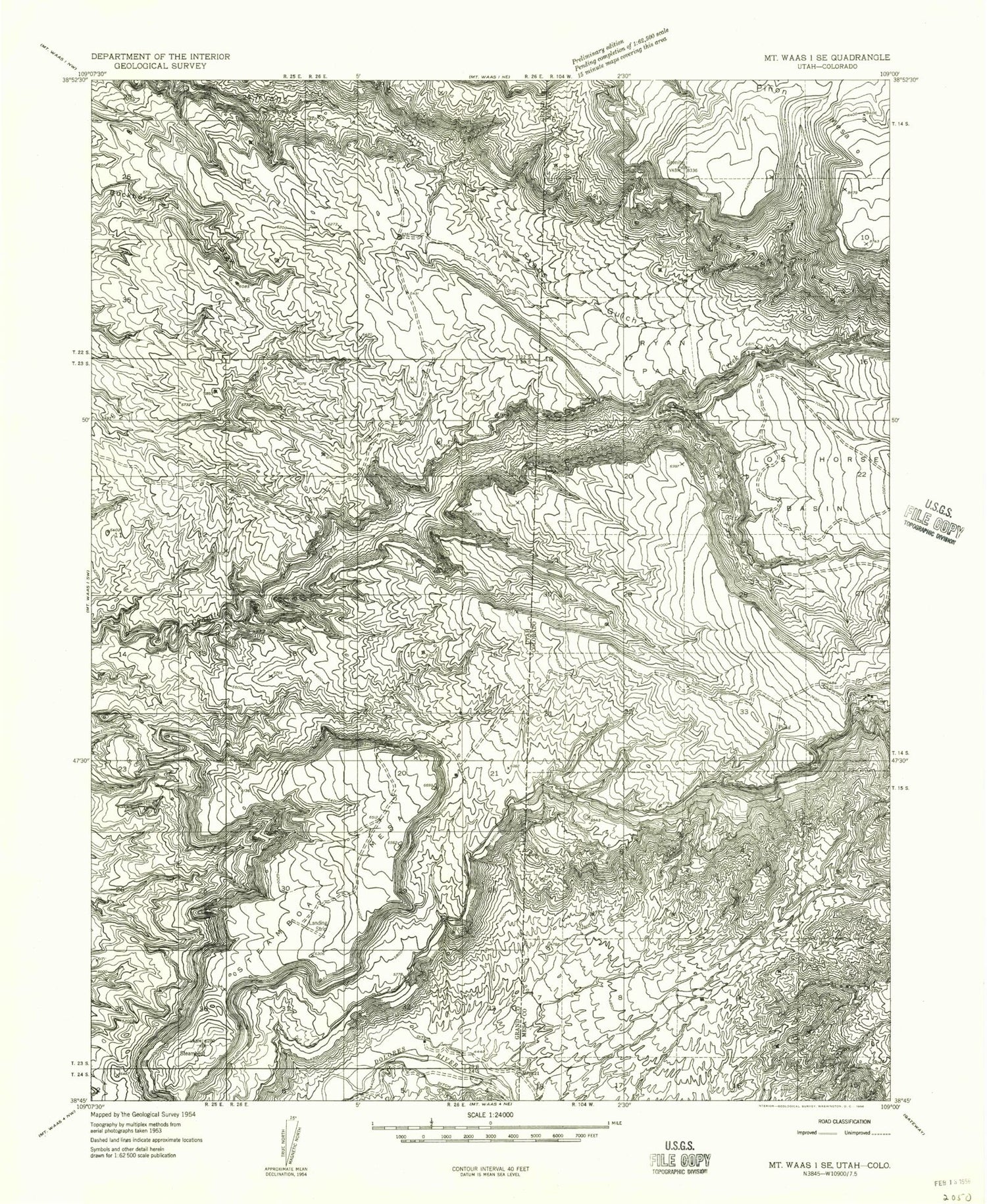 Classic USGS Steamboat Mesa Utah 7.5'x7.5' Topo Map Image