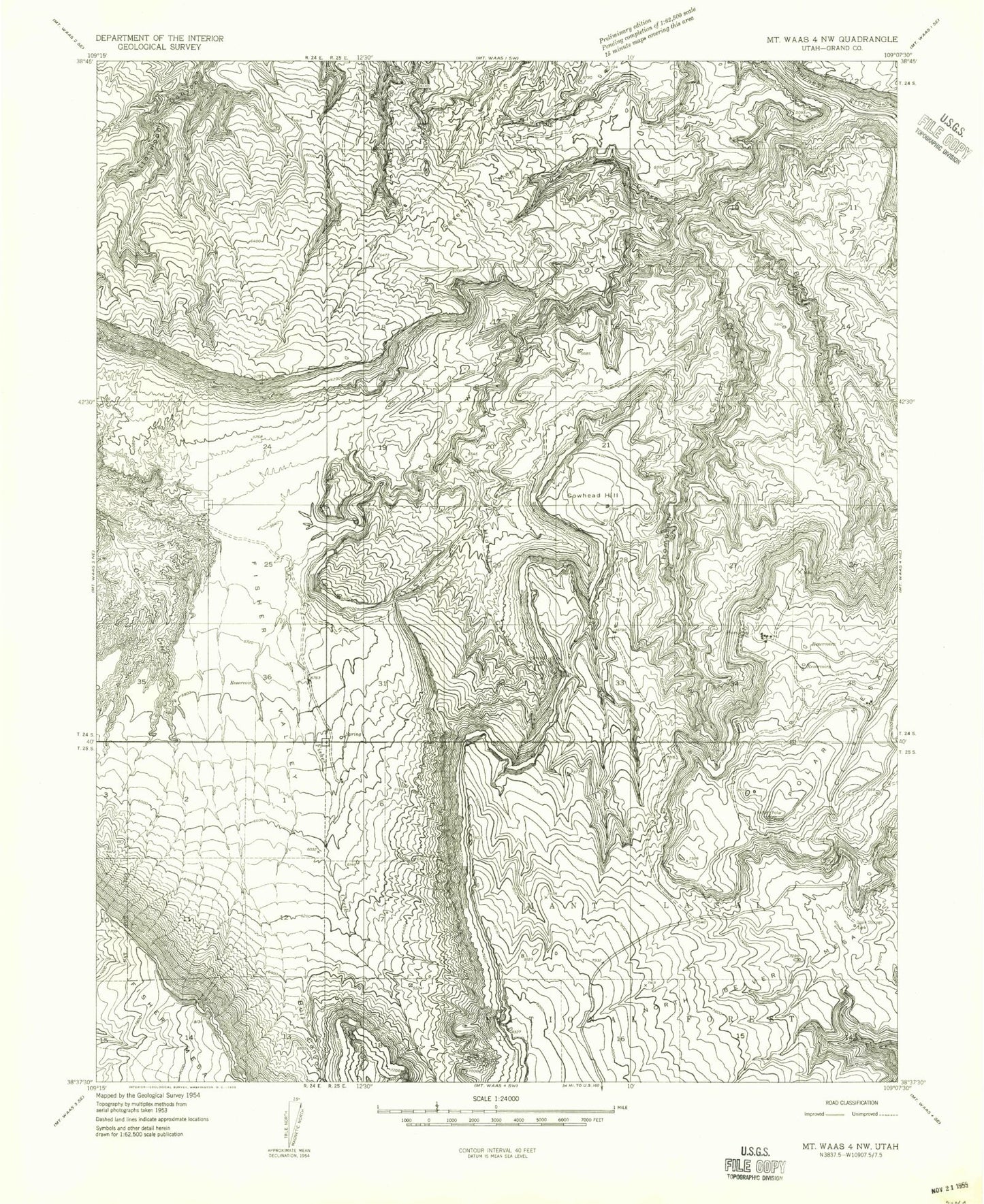 Classic USGS Fisher Valley Utah 7.5'x7.5' Topo Map Image