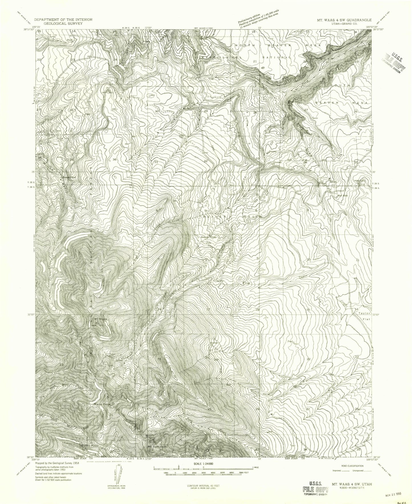 Classic USGS Mount Waas Utah 7.5'x7.5' Topo Map Image