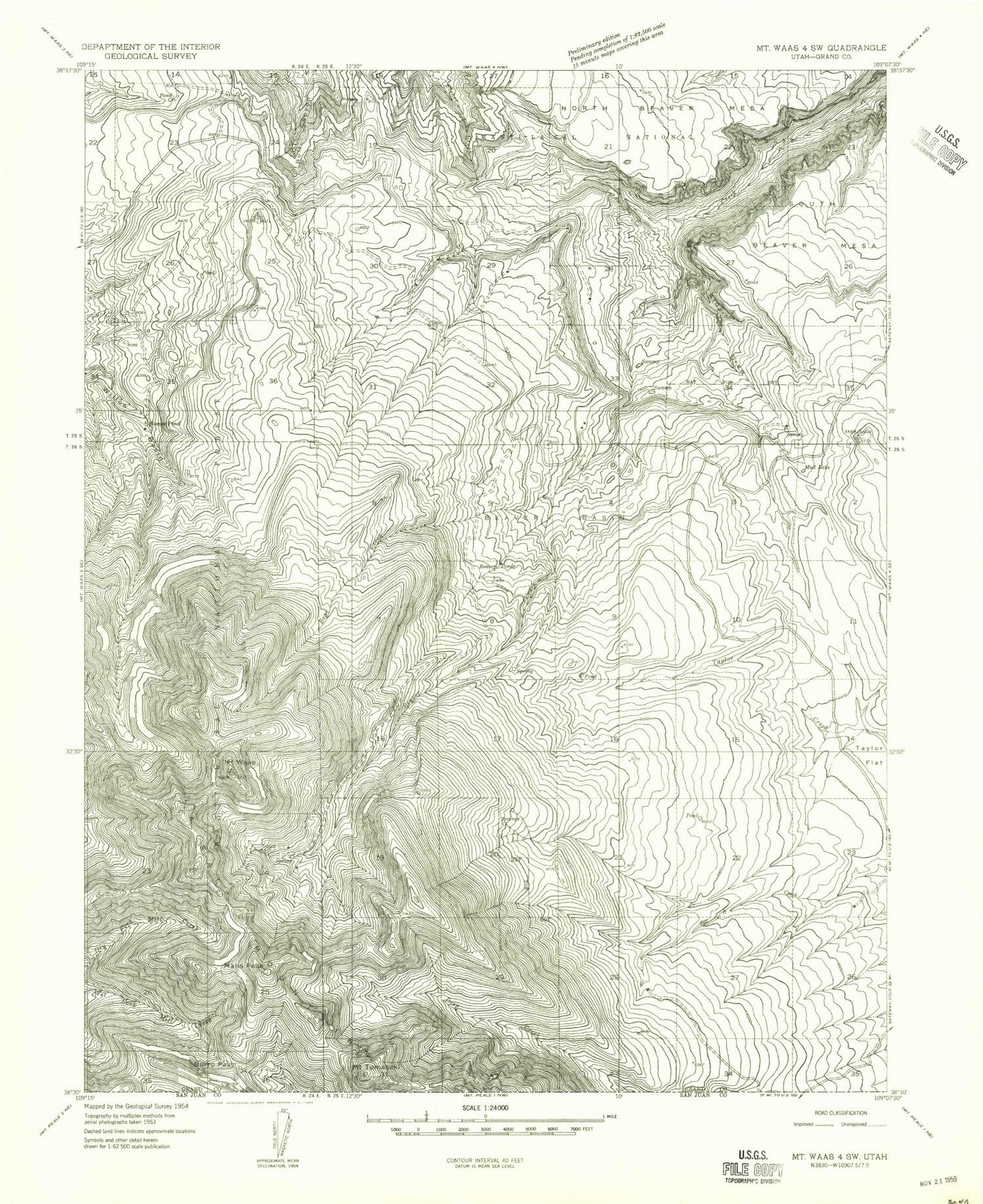 Classic USGS Mount Waas Utah 7.5'x7.5' Topo Map Image