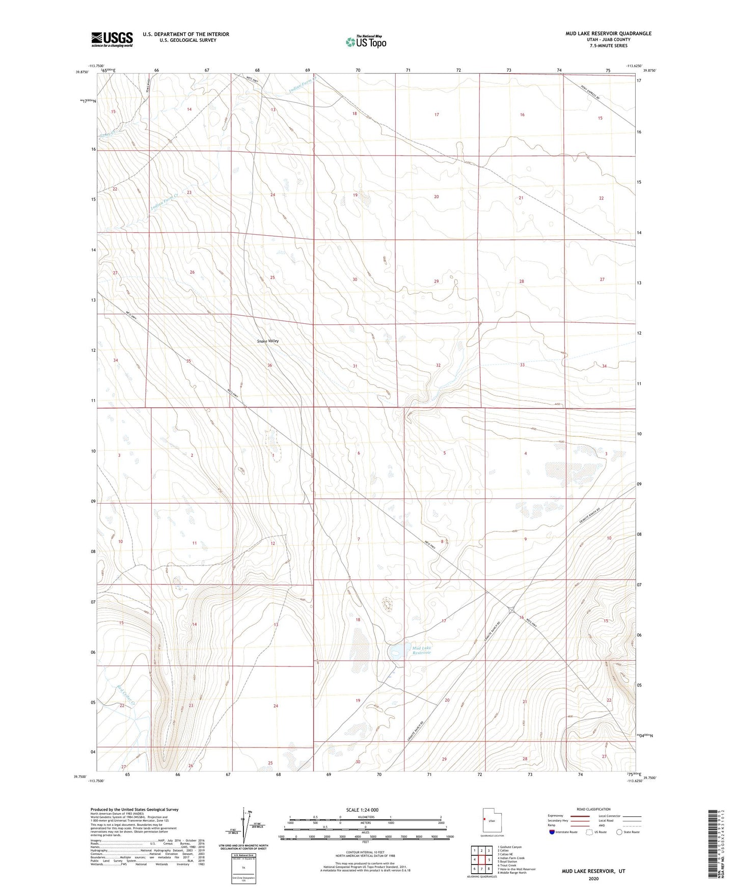 Mud Lake Reservoir Utah US Topo Map Image