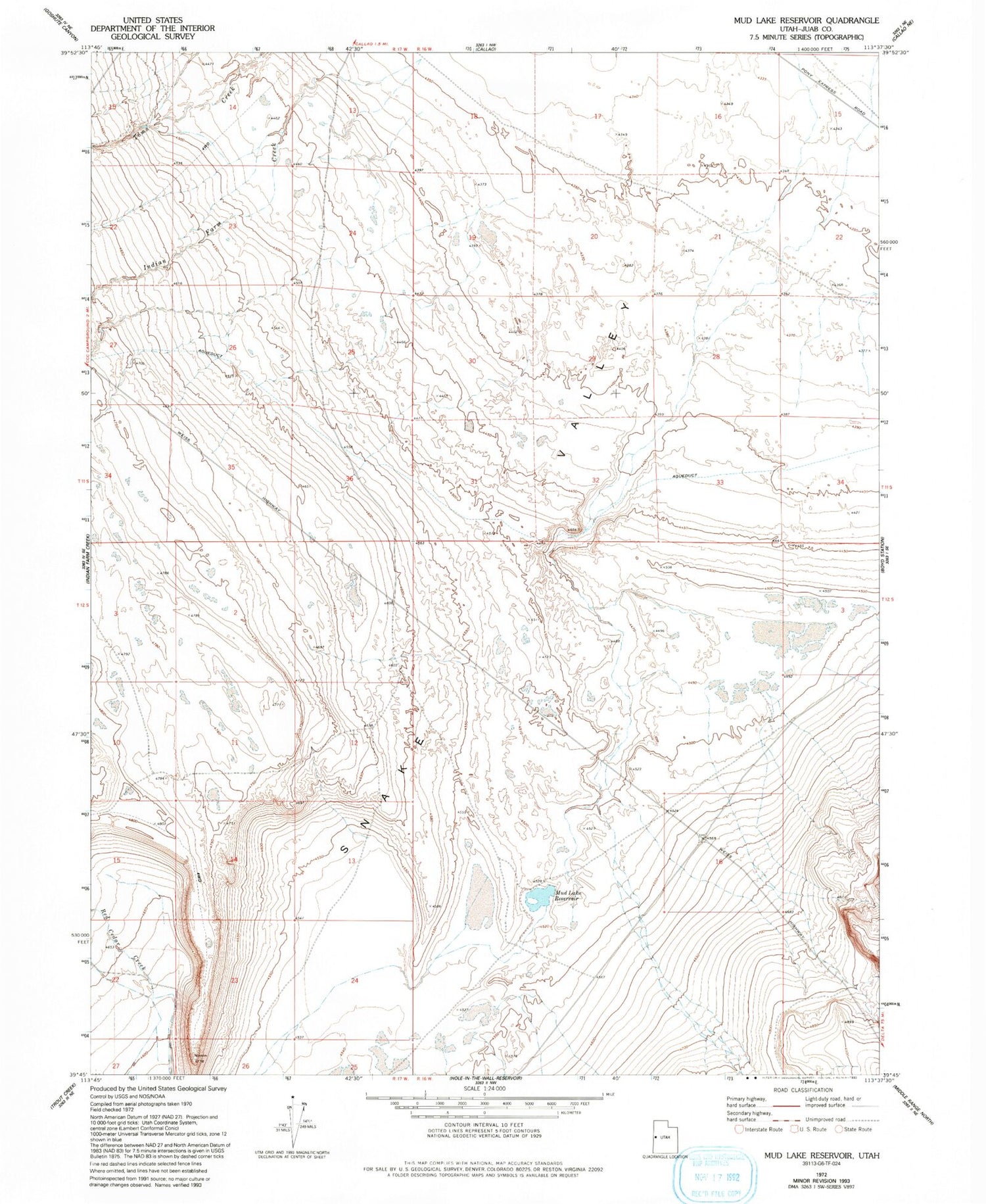 Classic USGS Mud Lake Reservoir Utah 7.5'x7.5' Topo Map Image