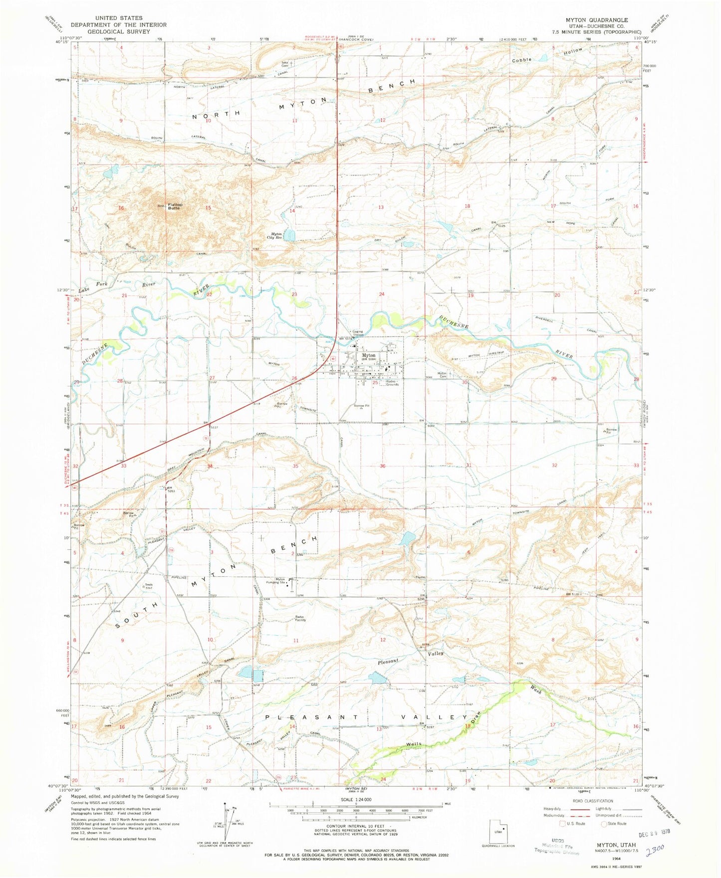 Classic USGS Myton Utah 7.5'x7.5' Topo Map Image