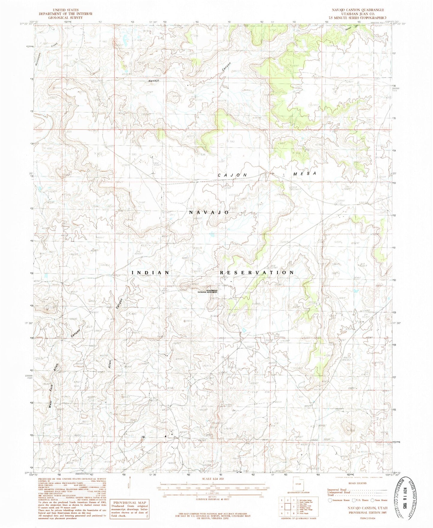 Classic USGS Navajo Canyon Utah 7.5'x7.5' Topo Map Image