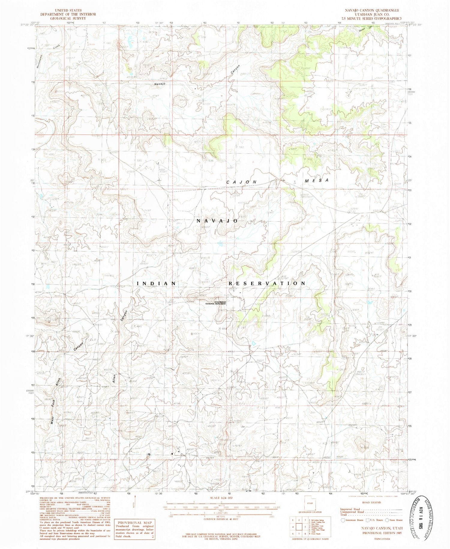 Classic USGS Navajo Canyon Utah 7.5'x7.5' Topo Map Image