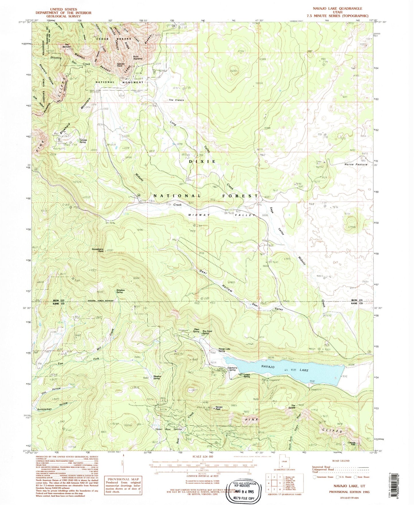 Classic USGS Navajo Lake Utah 7.5'x7.5' Topo Map Image