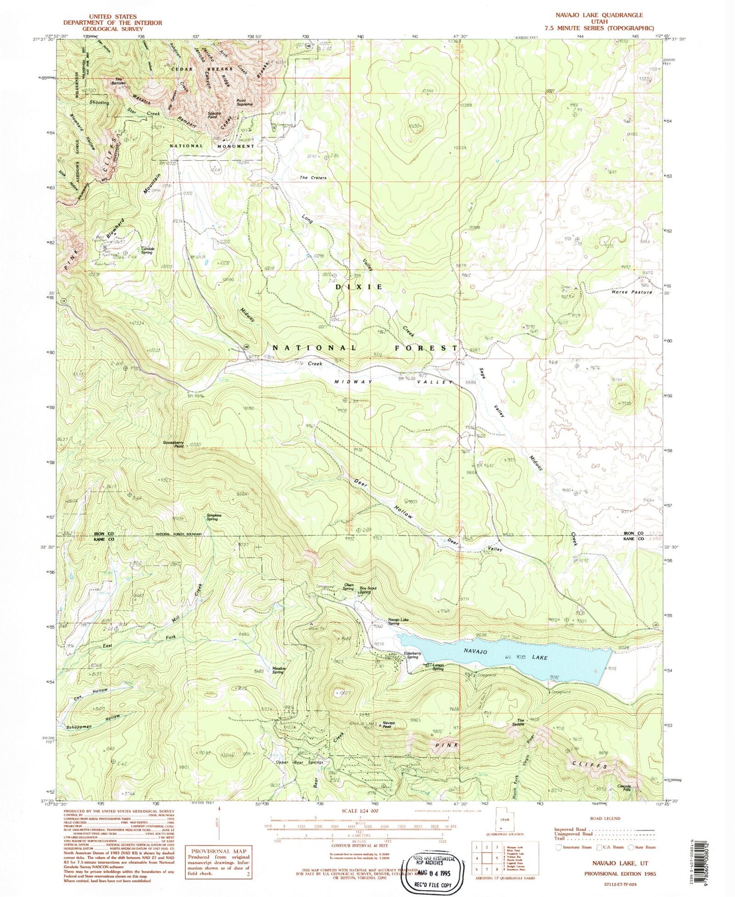 Classic USGS Navajo Lake Utah 7.5'x7.5' Topo Map Image