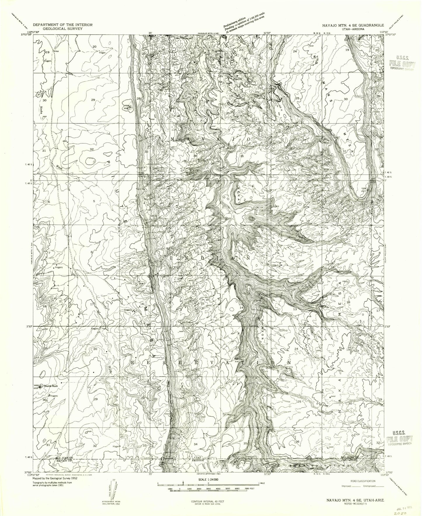 Classic USGS No Mans Mesa South Utah 7.5'x7.5' Topo Map Image