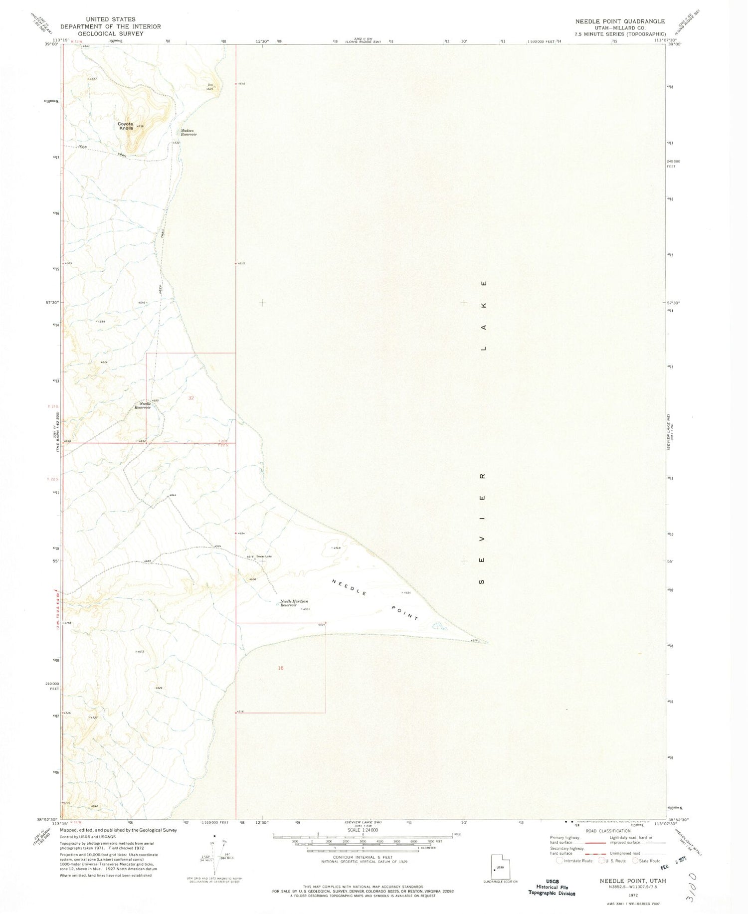 Classic USGS Needle Point Utah 7.5'x7.5' Topo Map Image
