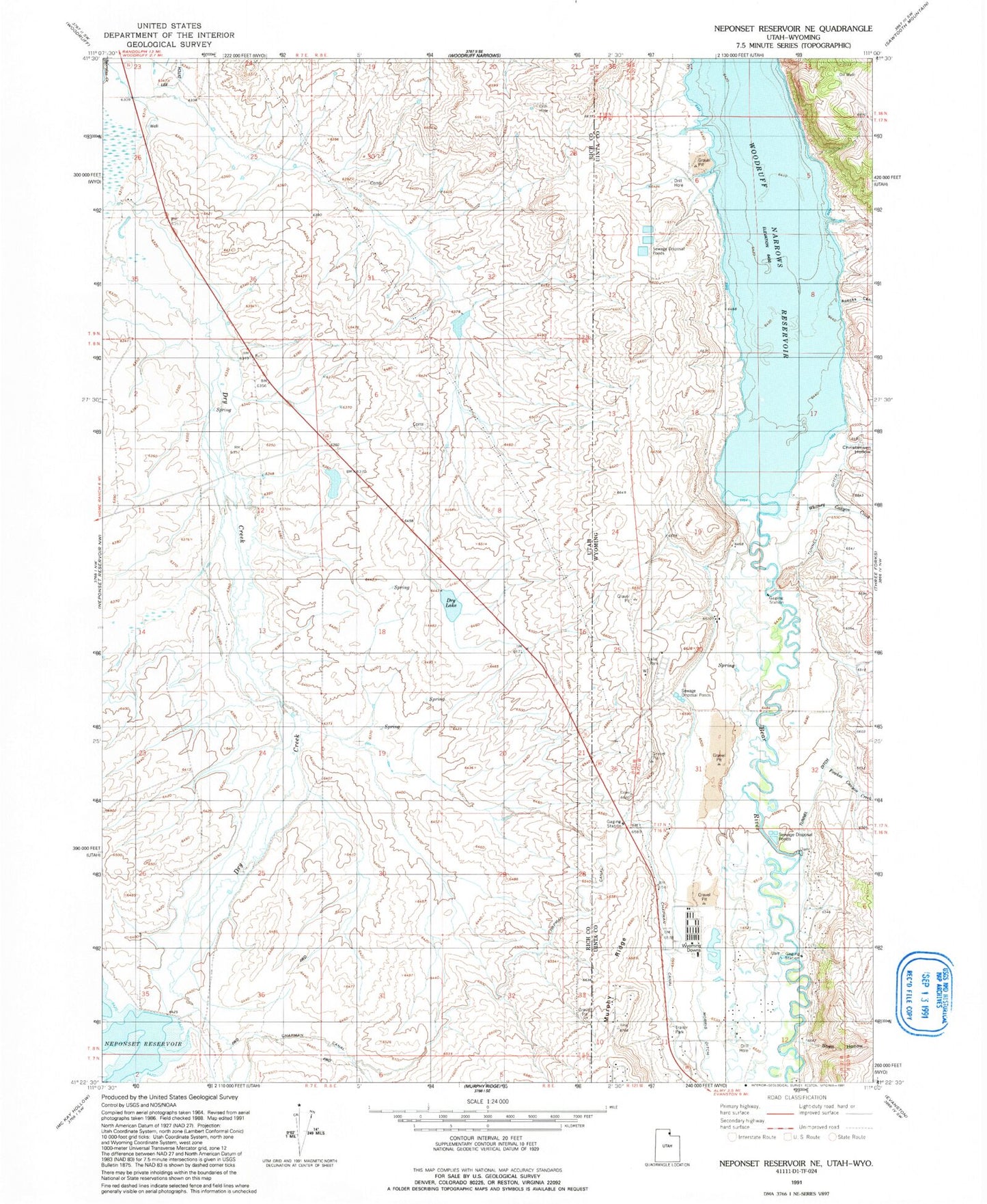 Classic USGS Neponset Reservoir NE Utah 7.5'x7.5' Topo Map Image