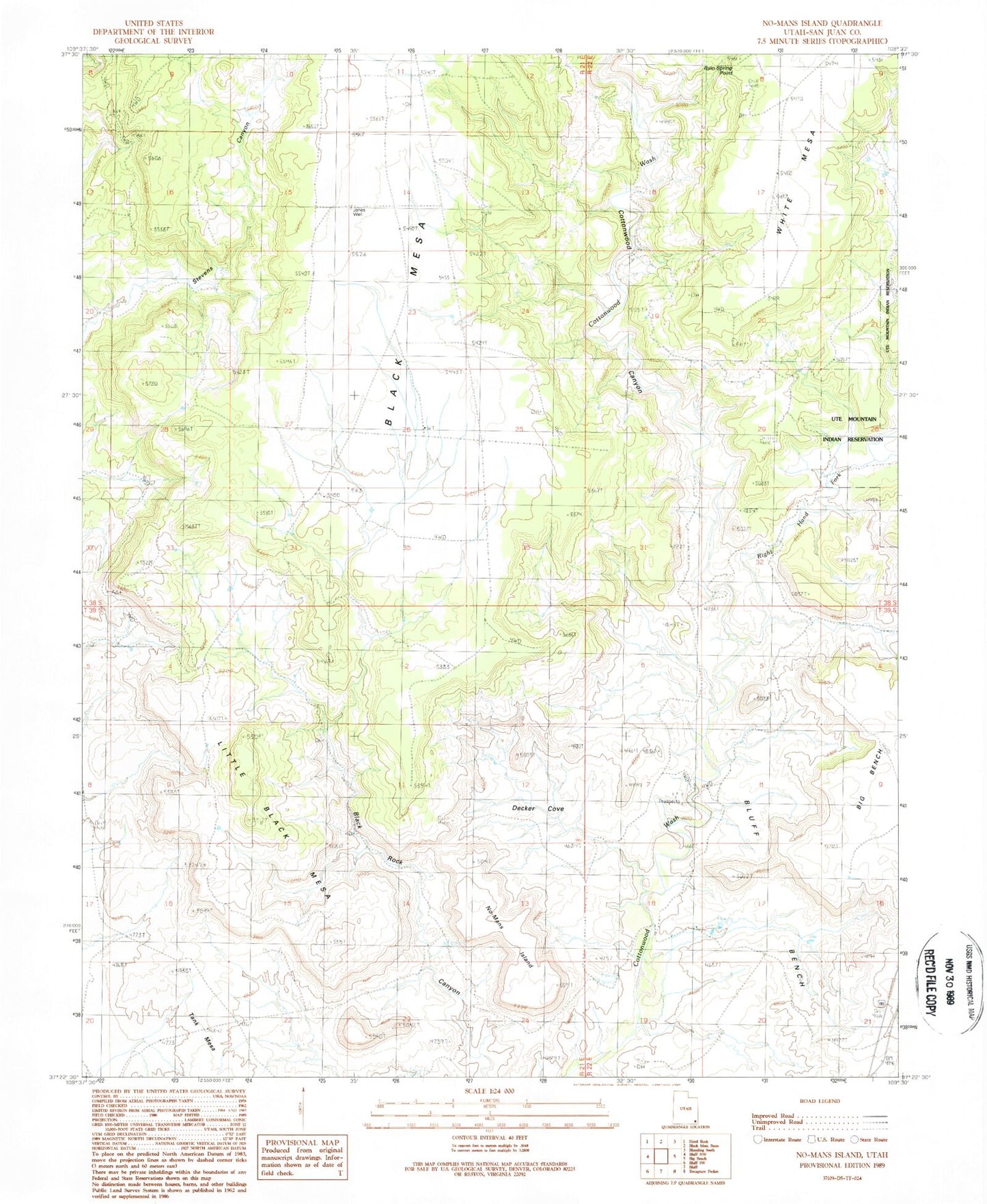 Classic USGS No-Mans Island Utah 7.5'x7.5' Topo Map Image