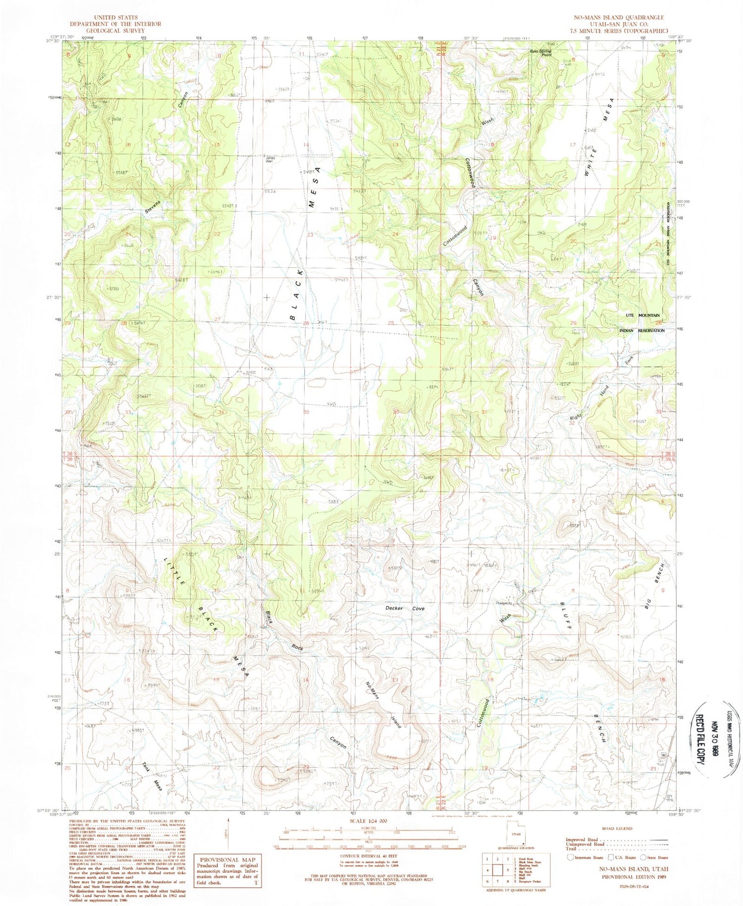 Classic USGS No-Mans Island Utah 7.5'x7.5' Topo Map Image
