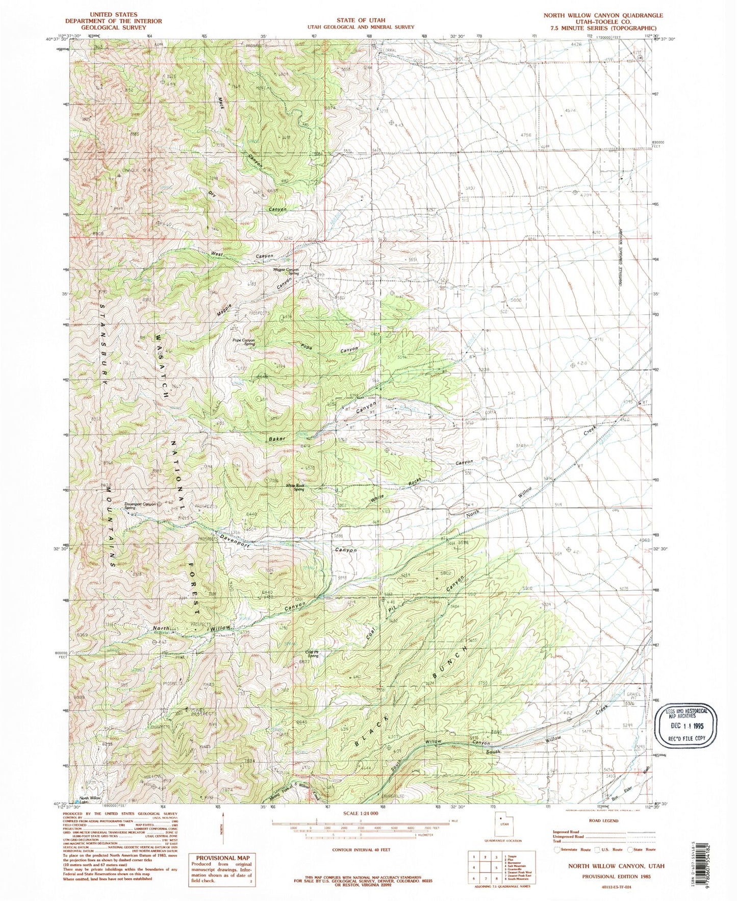 Classic USGS North Willow Canyon Utah 7.5'x7.5' Topo Map Image