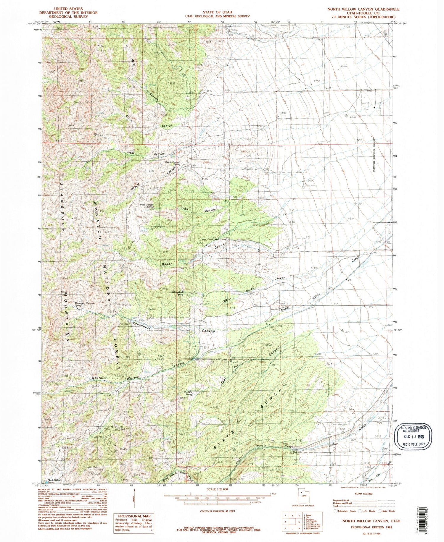 Classic USGS North Willow Canyon Utah 7.5'x7.5' Topo Map Image