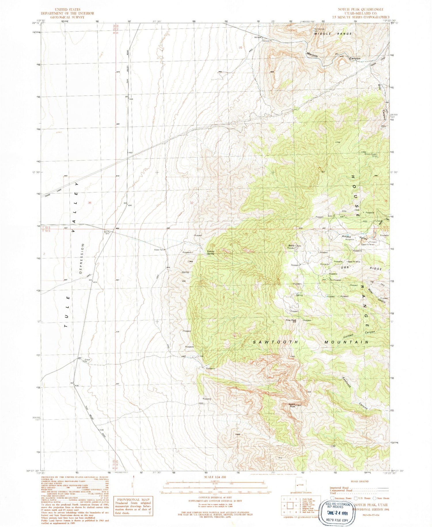 Classic USGS Notch Peak Utah 7.5'x7.5' Topo Map Image