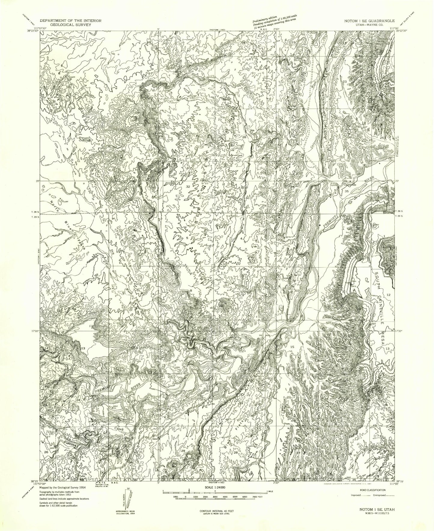 Classic USGS Caineville Utah 7.5'x7.5' Topo Map Image