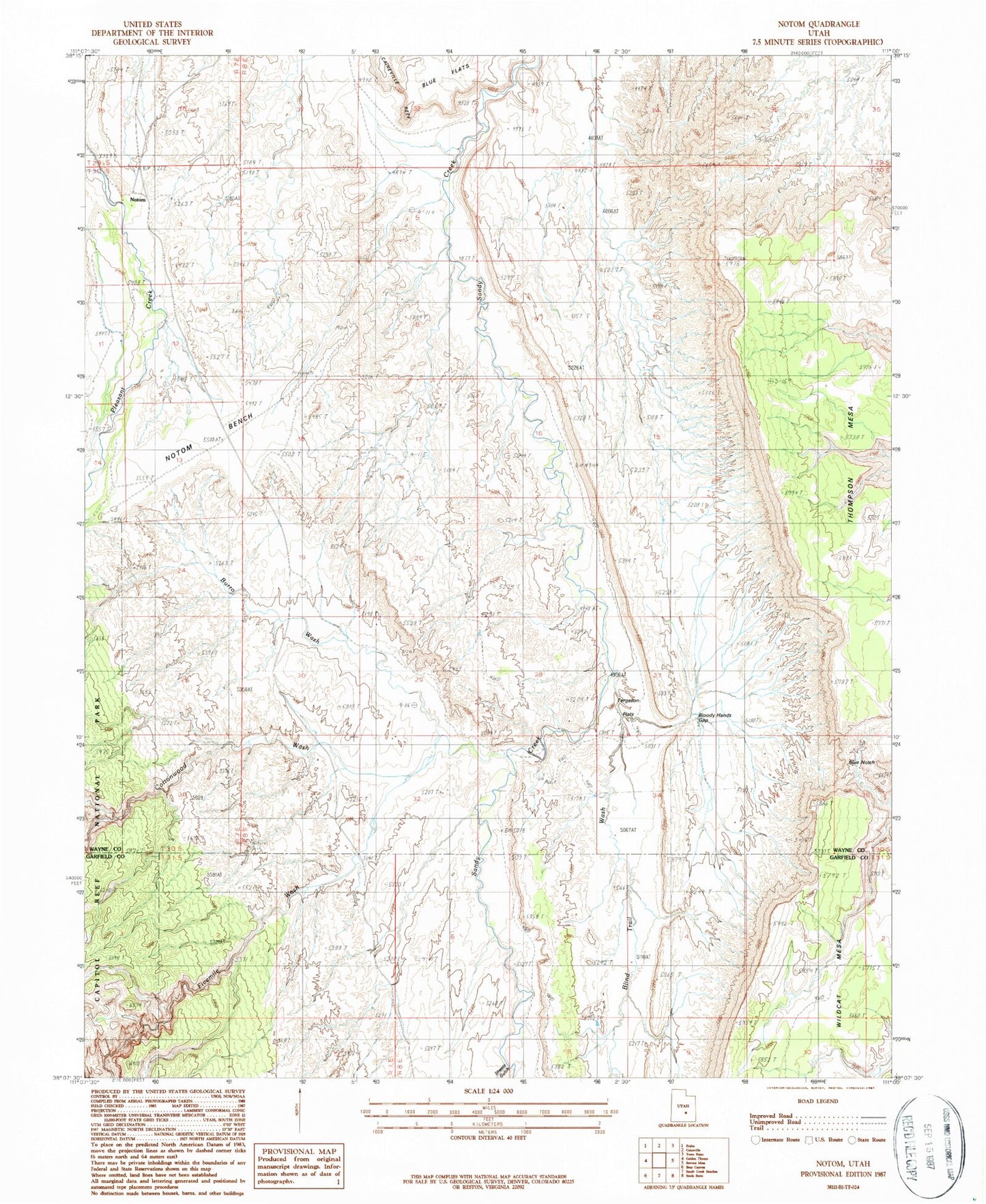 Classic USGS Notom Utah 7.5'x7.5' Topo Map Image