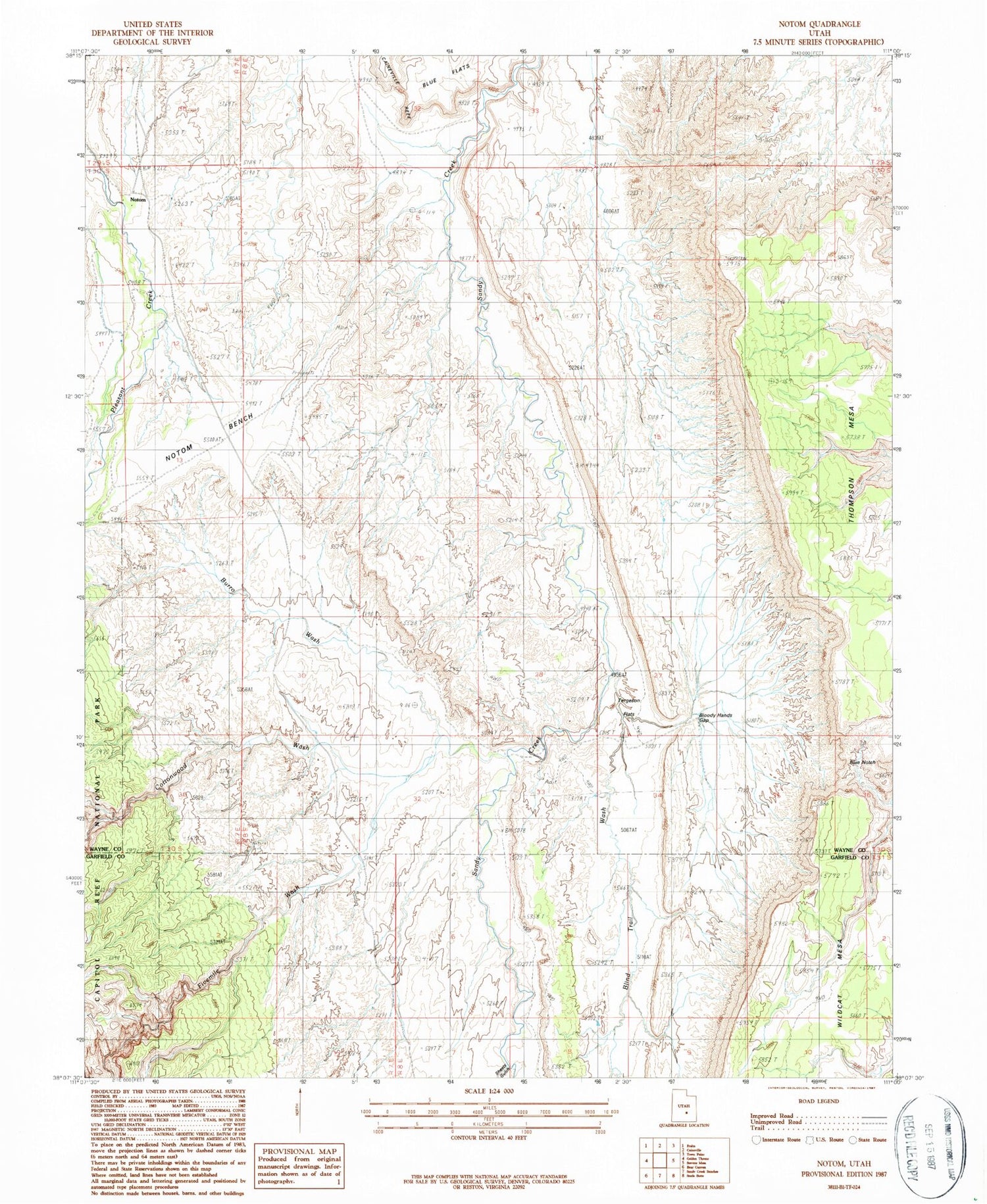 Classic USGS Notom Utah 7.5'x7.5' Topo Map Image