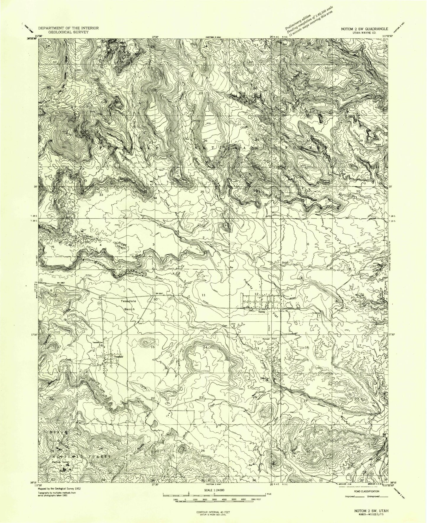 Classic USGS Torrey Utah 7.5'x7.5' Topo Map Image