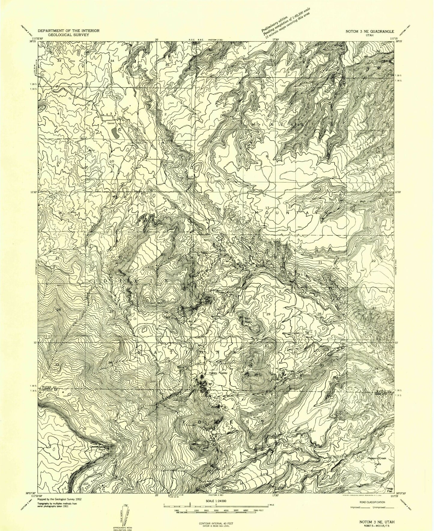 Classic USGS Grover Utah 7.5'x7.5' Topo Map Image