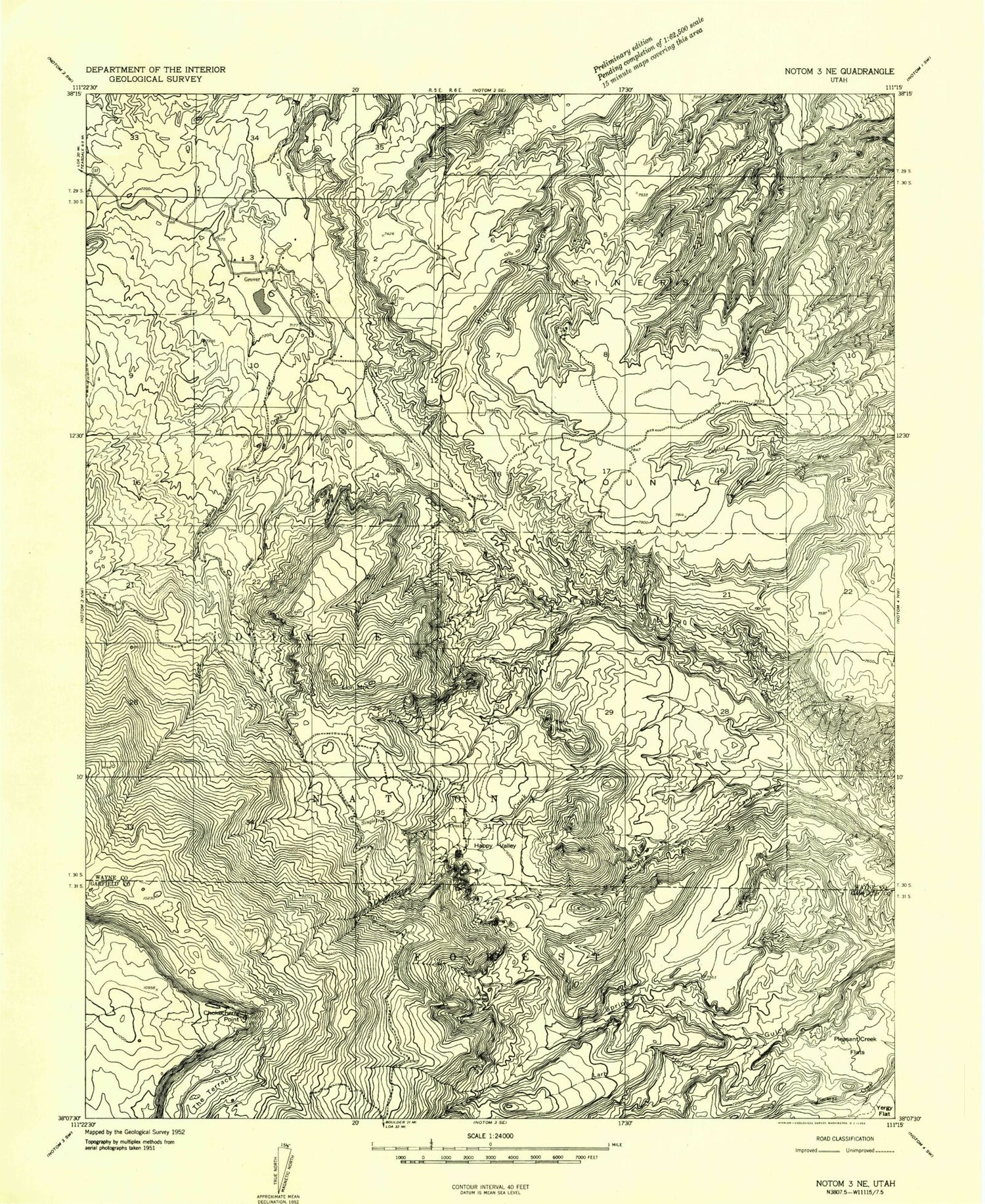 Classic USGS Grover Utah 7.5'x7.5' Topo Map Image