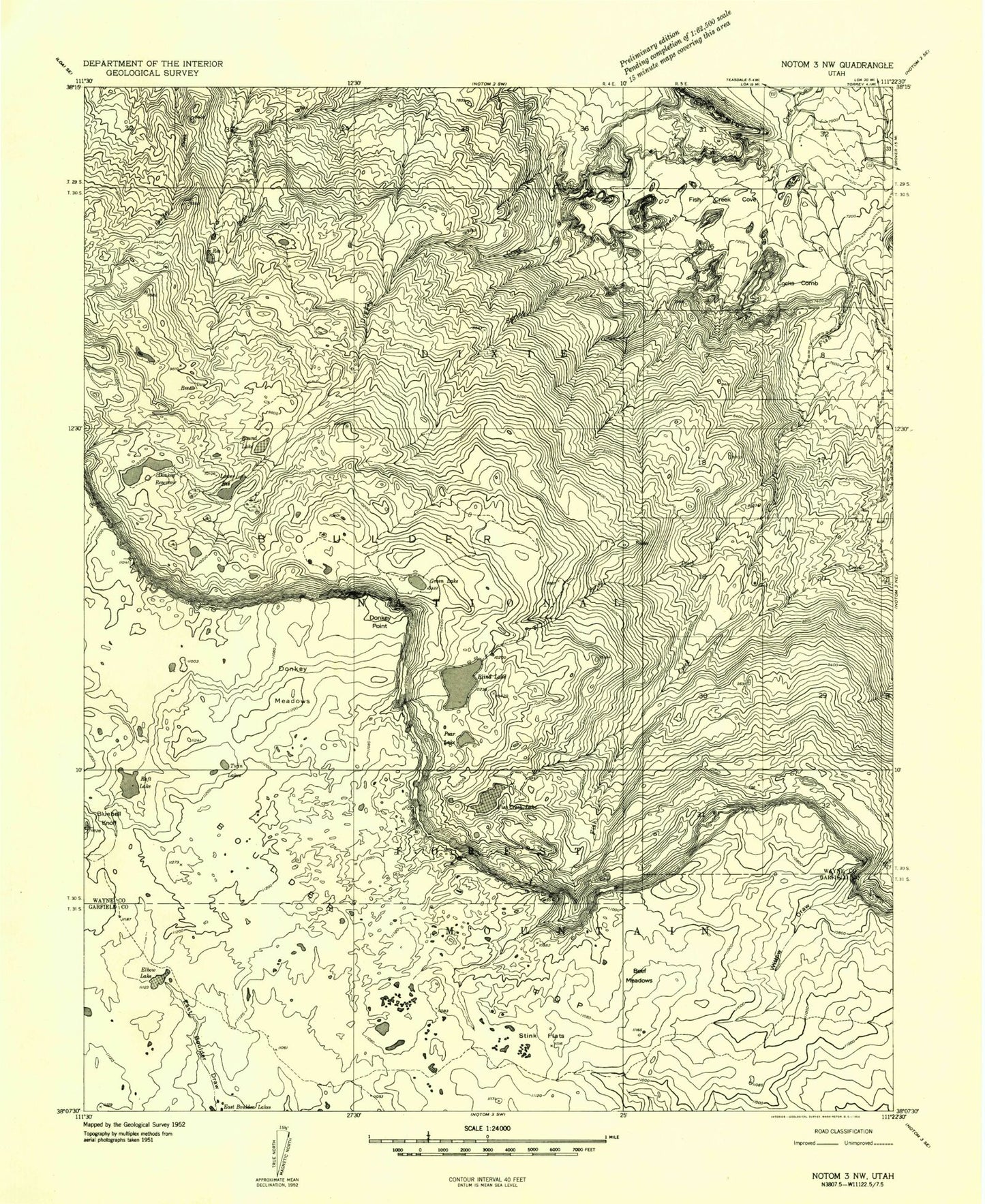 Classic USGS Blind Lake Utah 7.5'x7.5' Topo Map Image