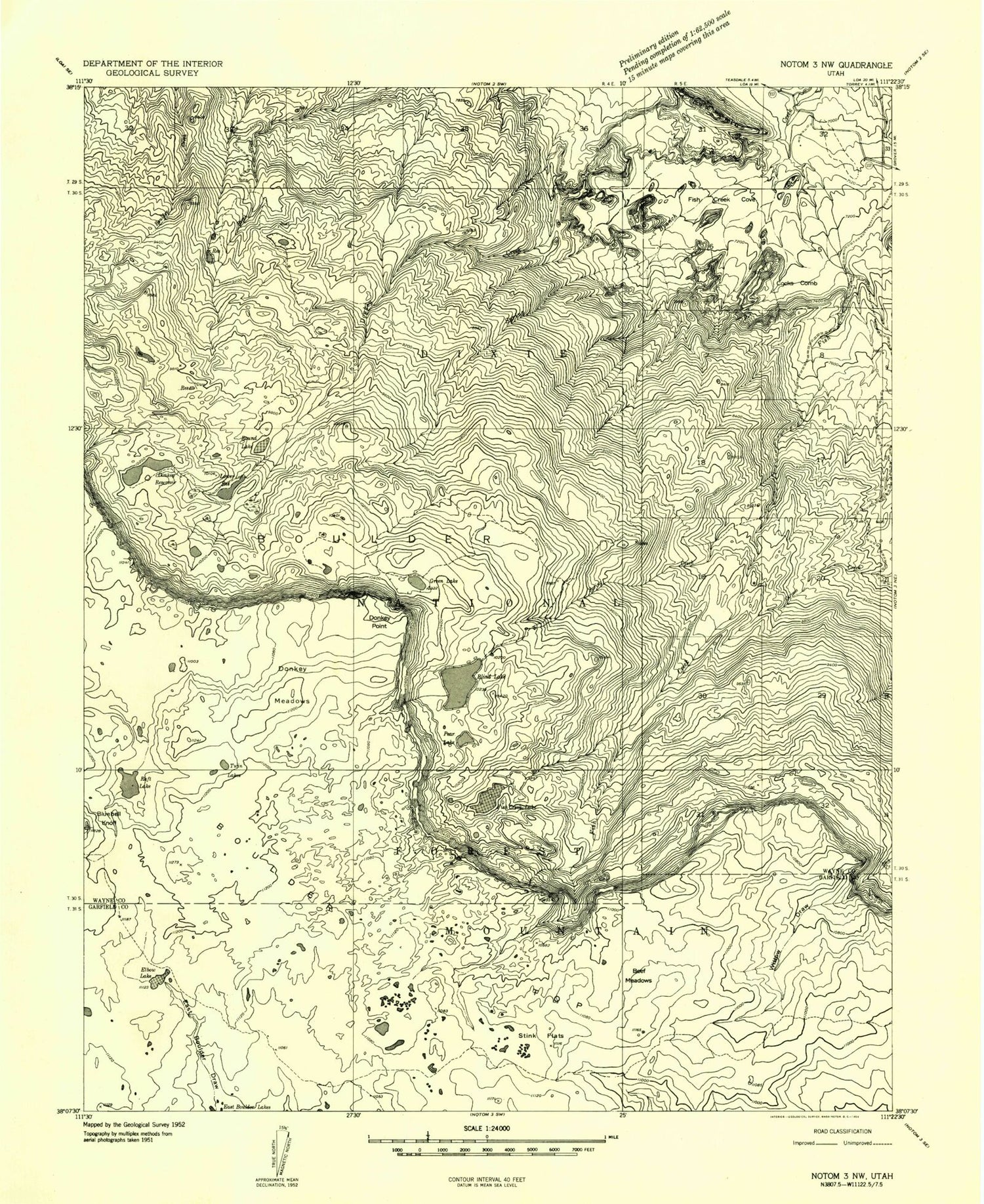 Classic USGS Blind Lake Utah 7.5'x7.5' Topo Map Image