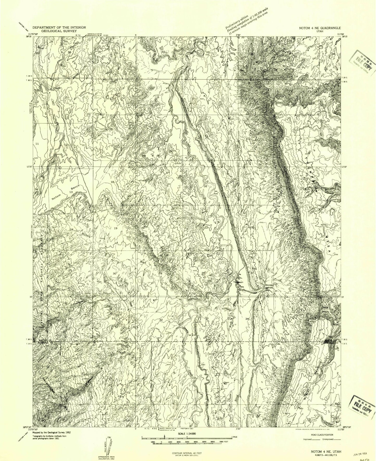 Classic USGS Notom Utah 7.5'x7.5' Topo Map Image