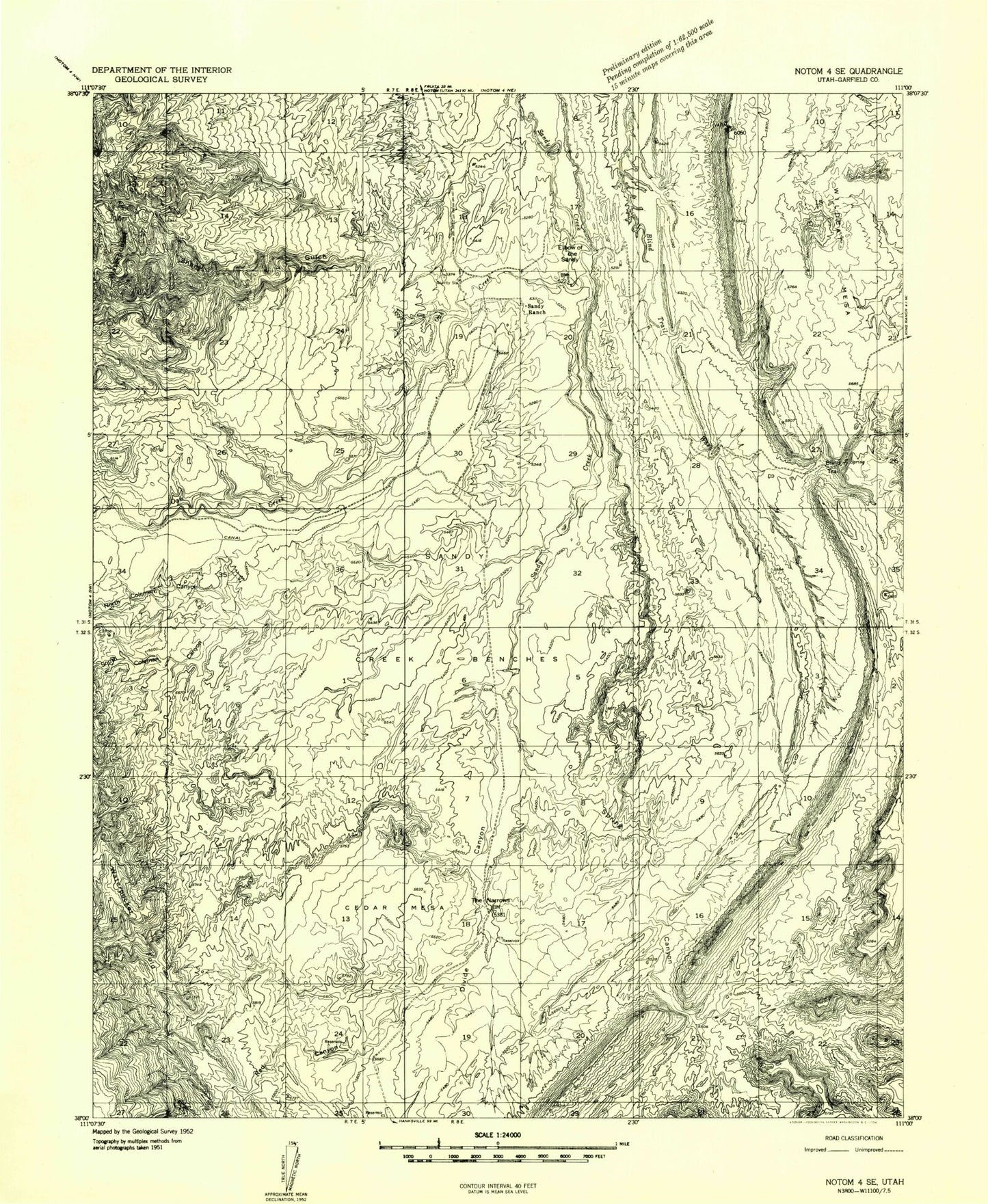 Classic USGS Sandy Creek Benches Utah 7.5'x7.5' Topo Map Image