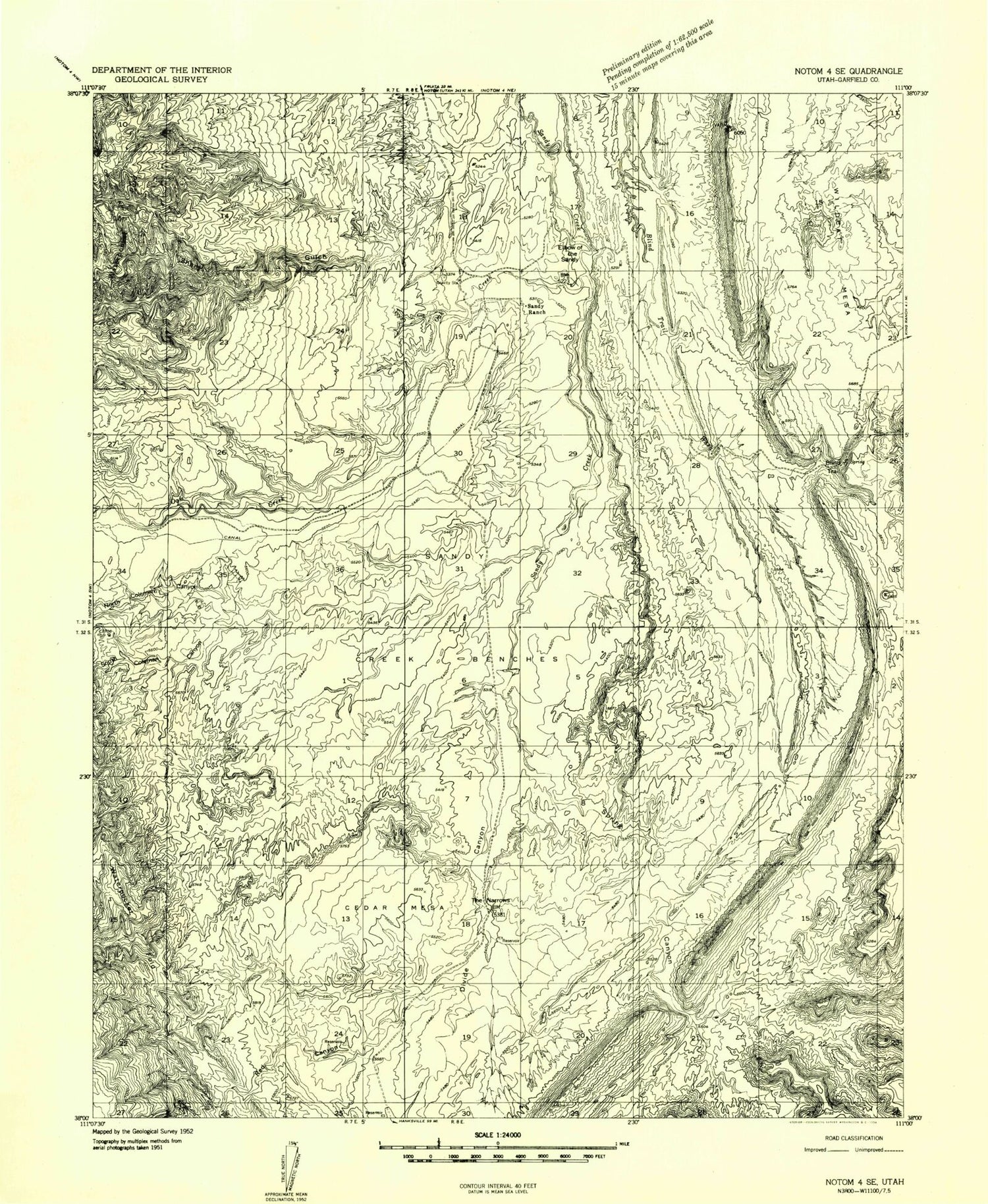 Classic USGS Sandy Creek Benches Utah 7.5'x7.5' Topo Map Image