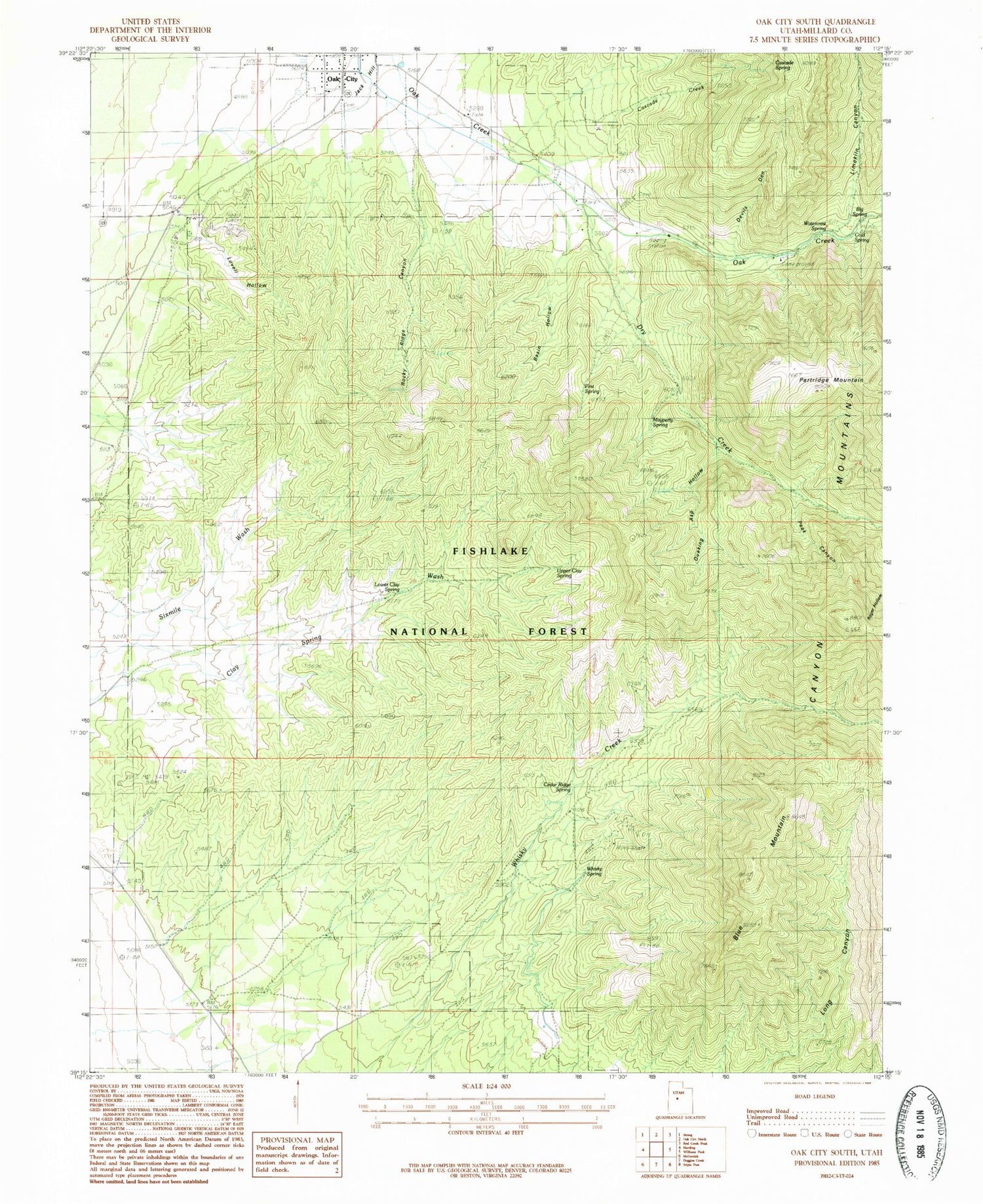 Classic USGS Oak City South Utah 7.5'x7.5' Topo Map Image