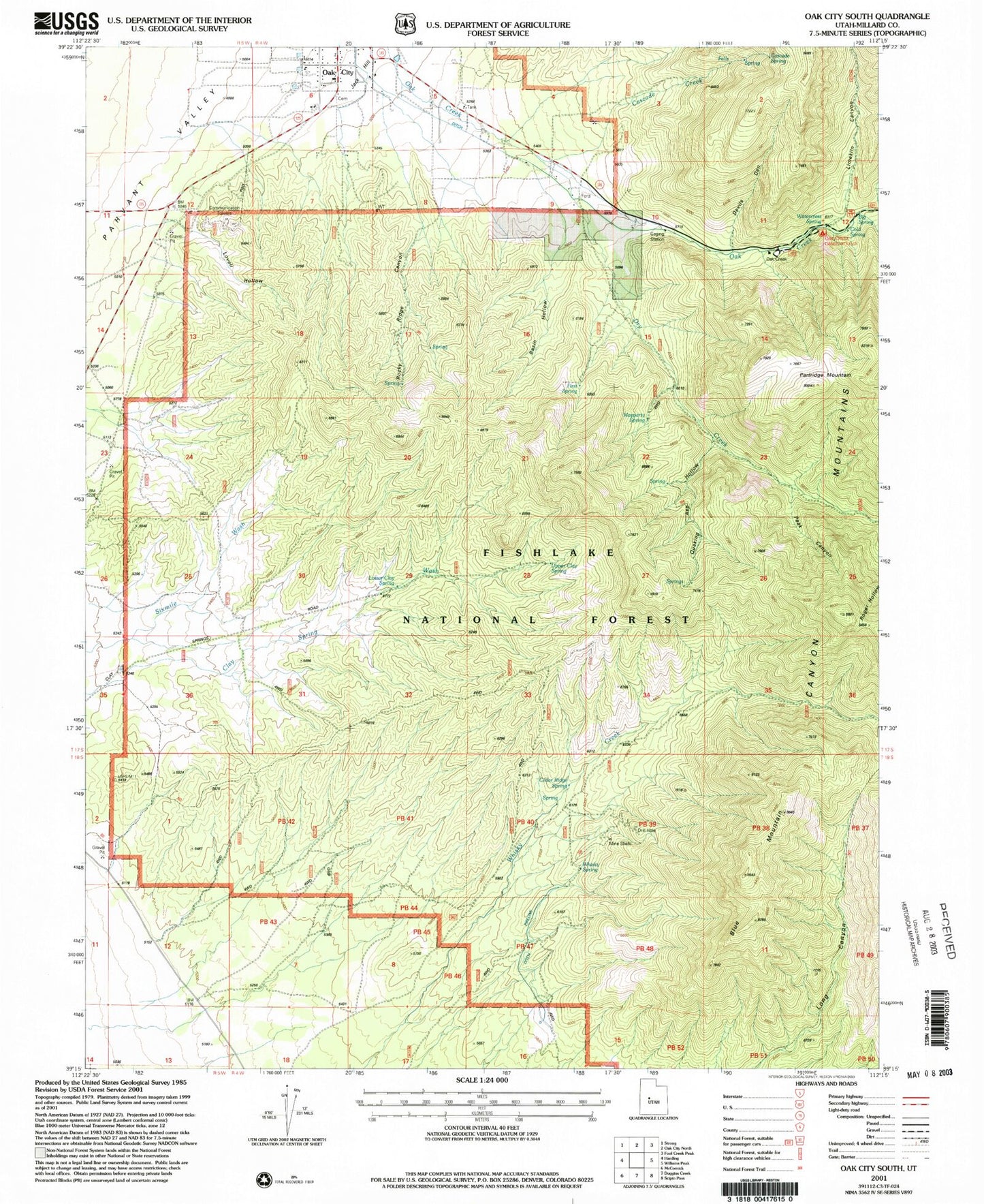 Classic USGS Oak City South Utah 7.5'x7.5' Topo Map Image