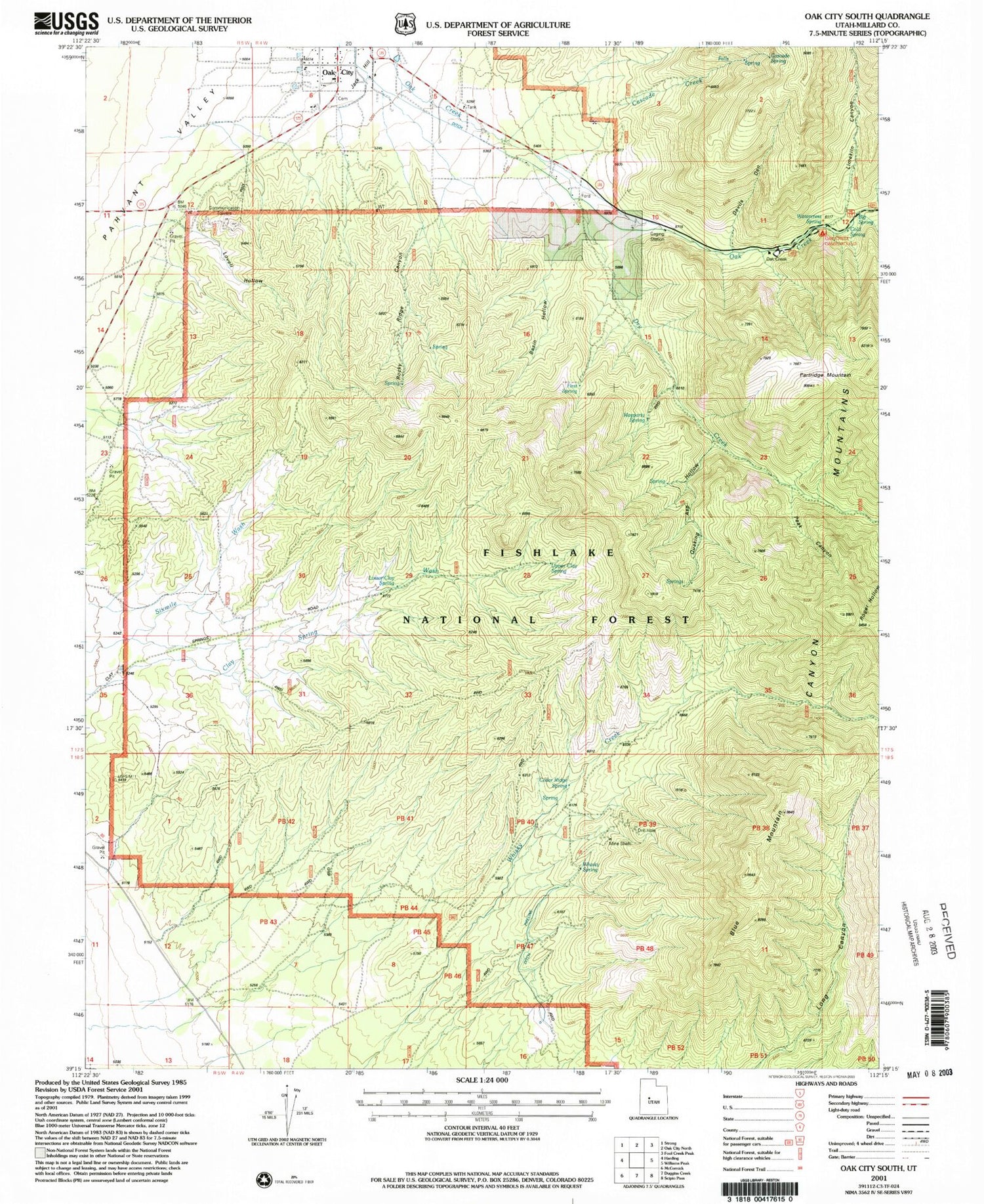Classic USGS Oak City South Utah 7.5'x7.5' Topo Map Image