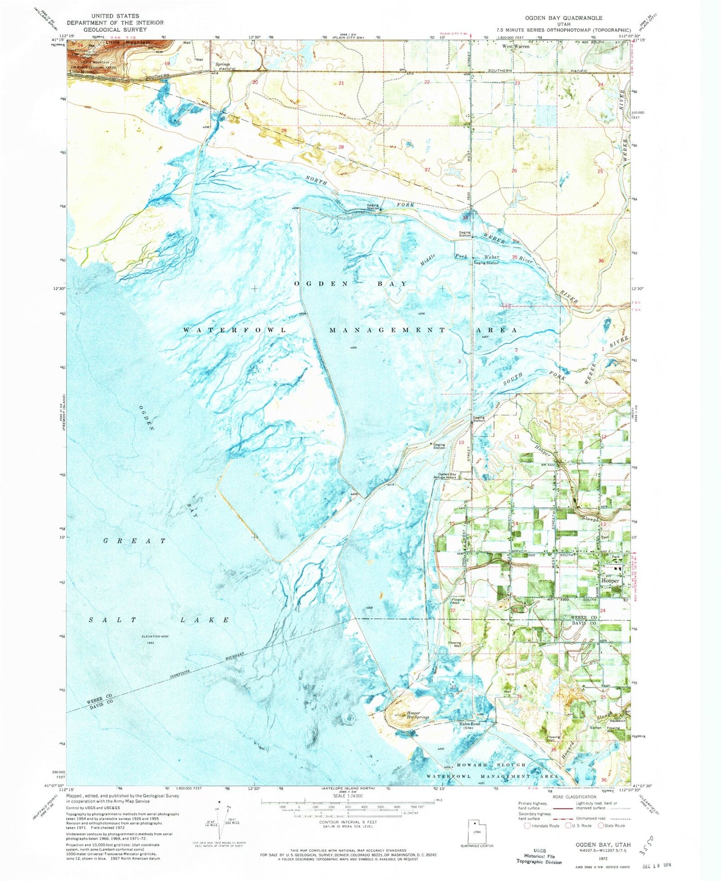 Classic USGS Ogden Bay Utah 7.5'x7.5' Topo Map Image