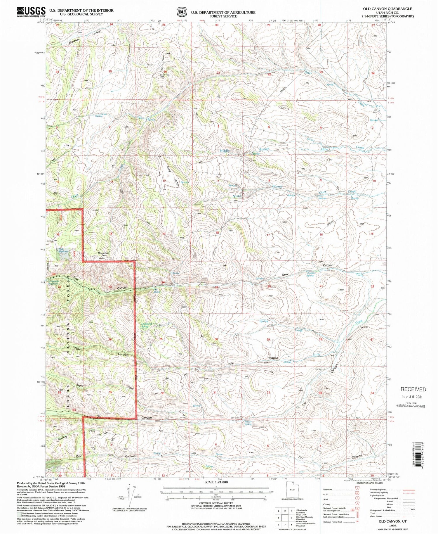 Classic USGS Old Canyon Utah 7.5'x7.5' Topo Map Image