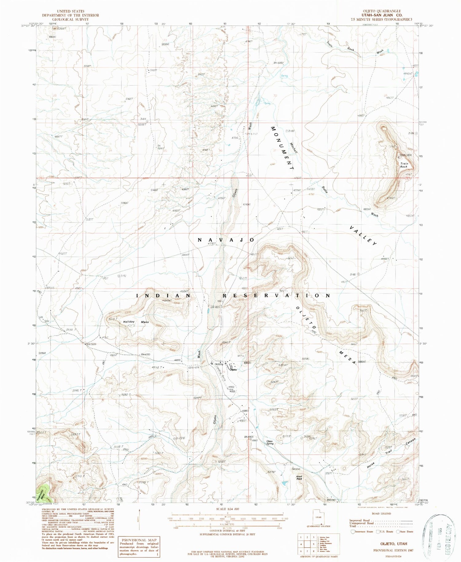 Classic USGS Oljato Utah 7.5'x7.5' Topo Map Image