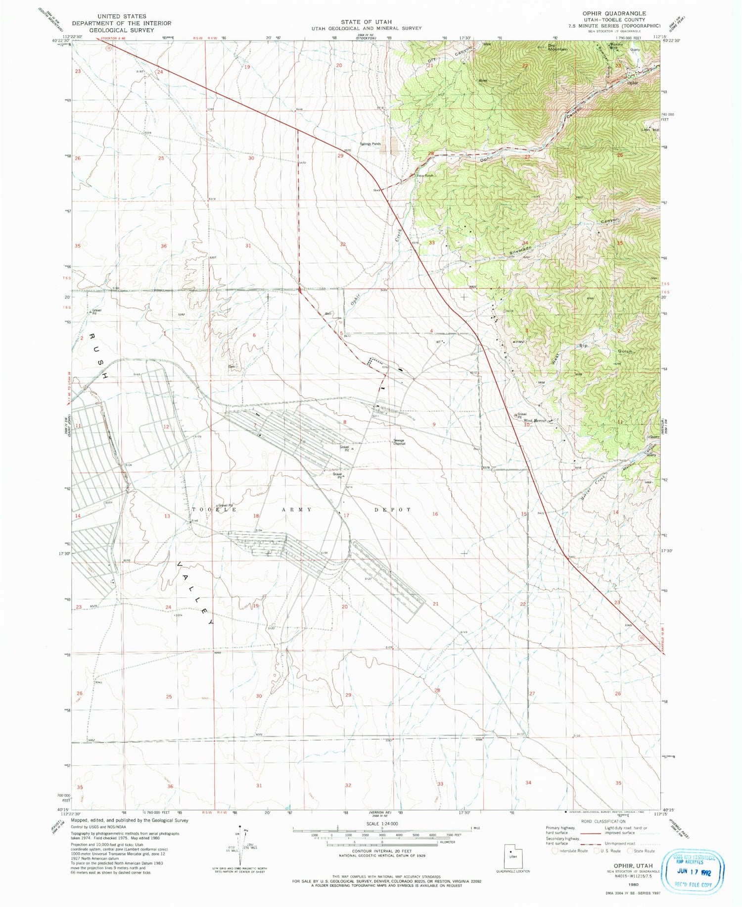 Classic USGS Ophir Utah 7.5'x7.5' Topo Map Image