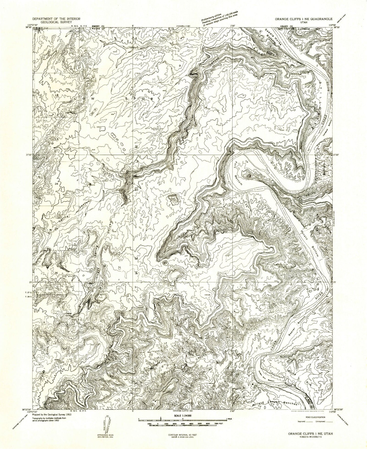 Classic USGS Horsethief Canyon Utah 7.5'x7.5' Topo Map Image