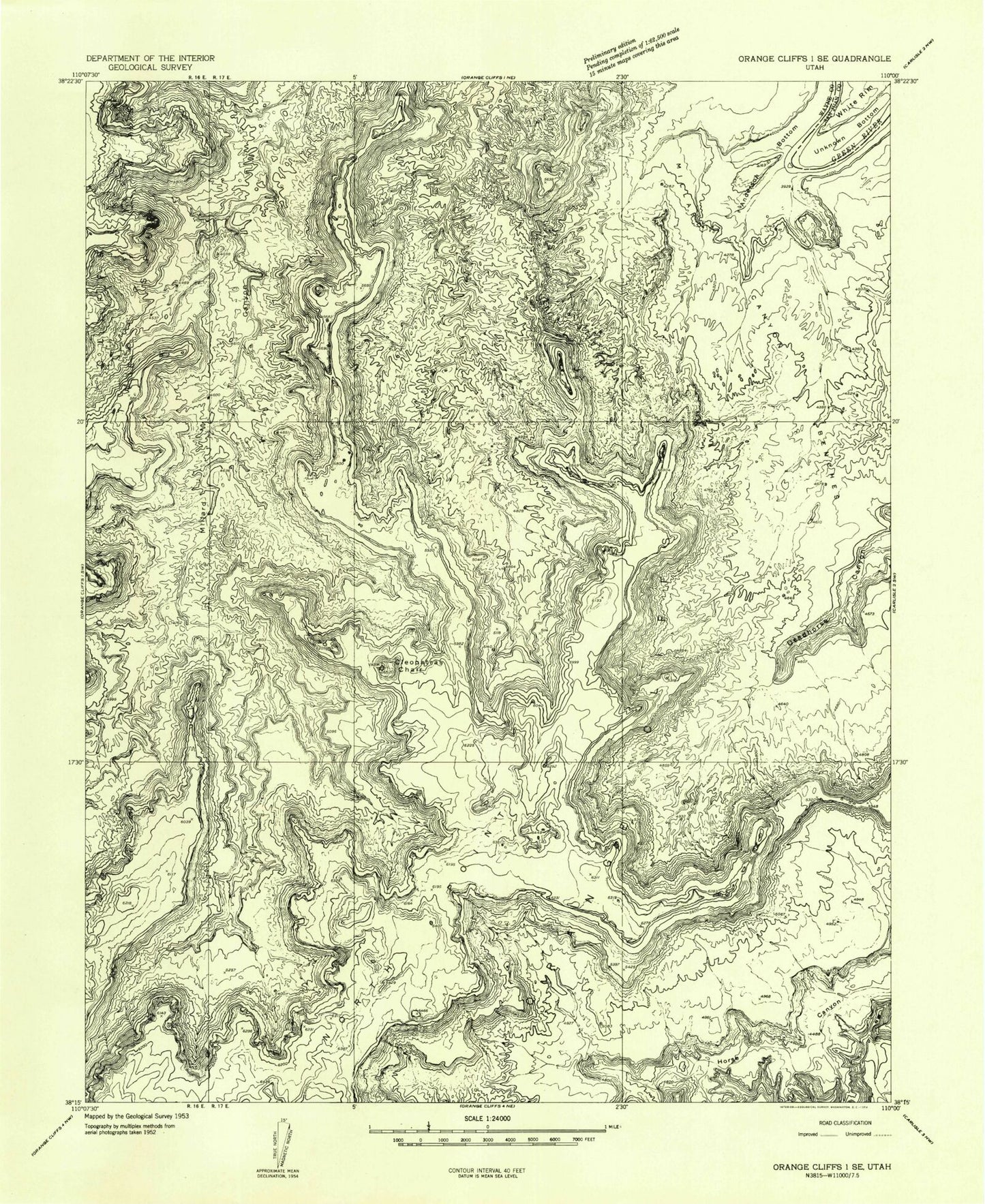 Classic USGS Cleopatras Chair Utah 7.5'x7.5' Topo Map Image