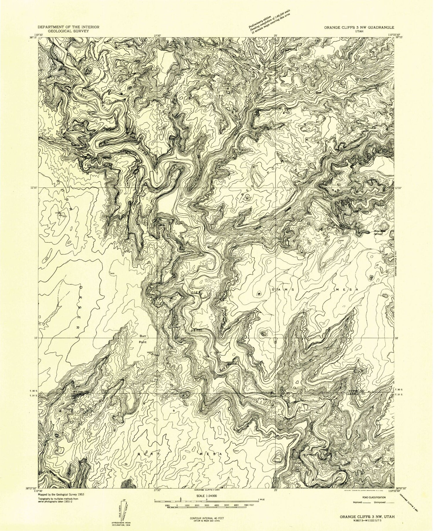Classic USGS Burr Point Utah 7.5'x7.5' Topo Map Image