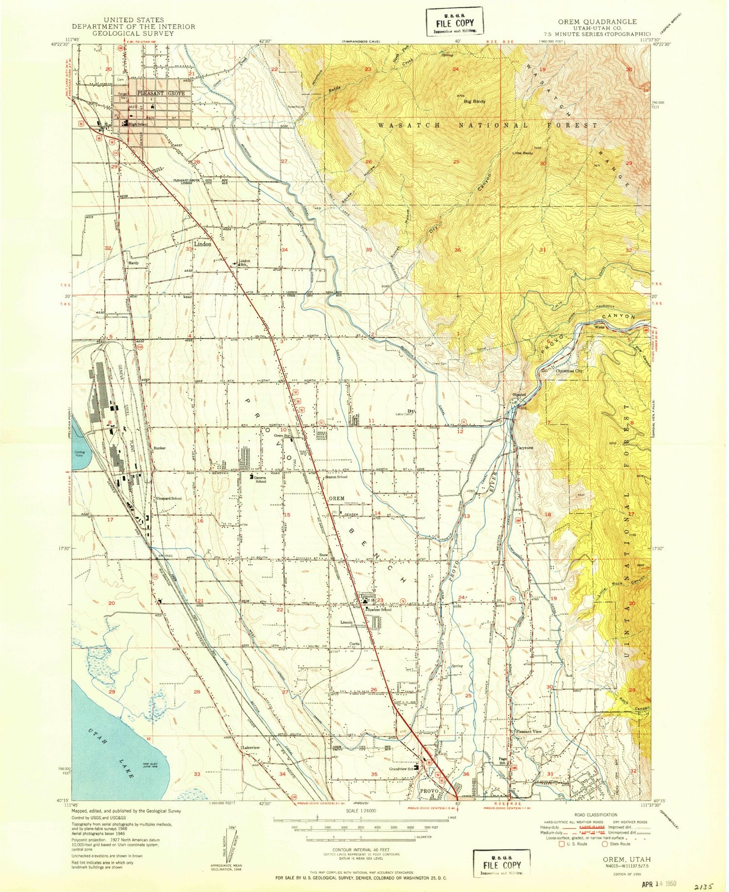 Classic USGS Orem Utah 7.5'x7.5' Topo Map Image
