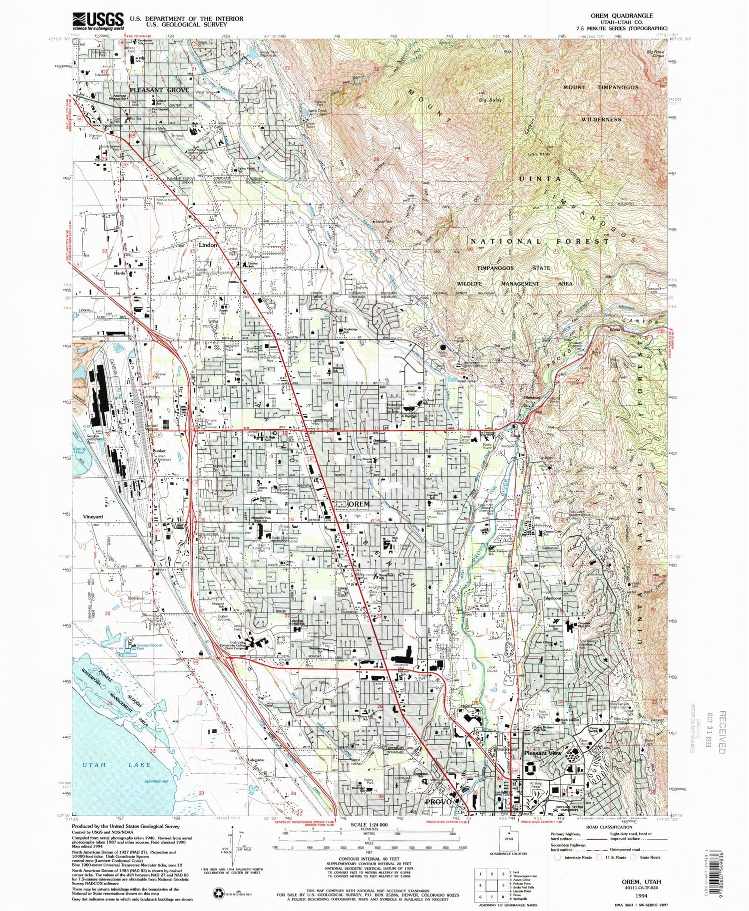 Classic USGS Orem Utah 7.5'x7.5' Topo Map Image